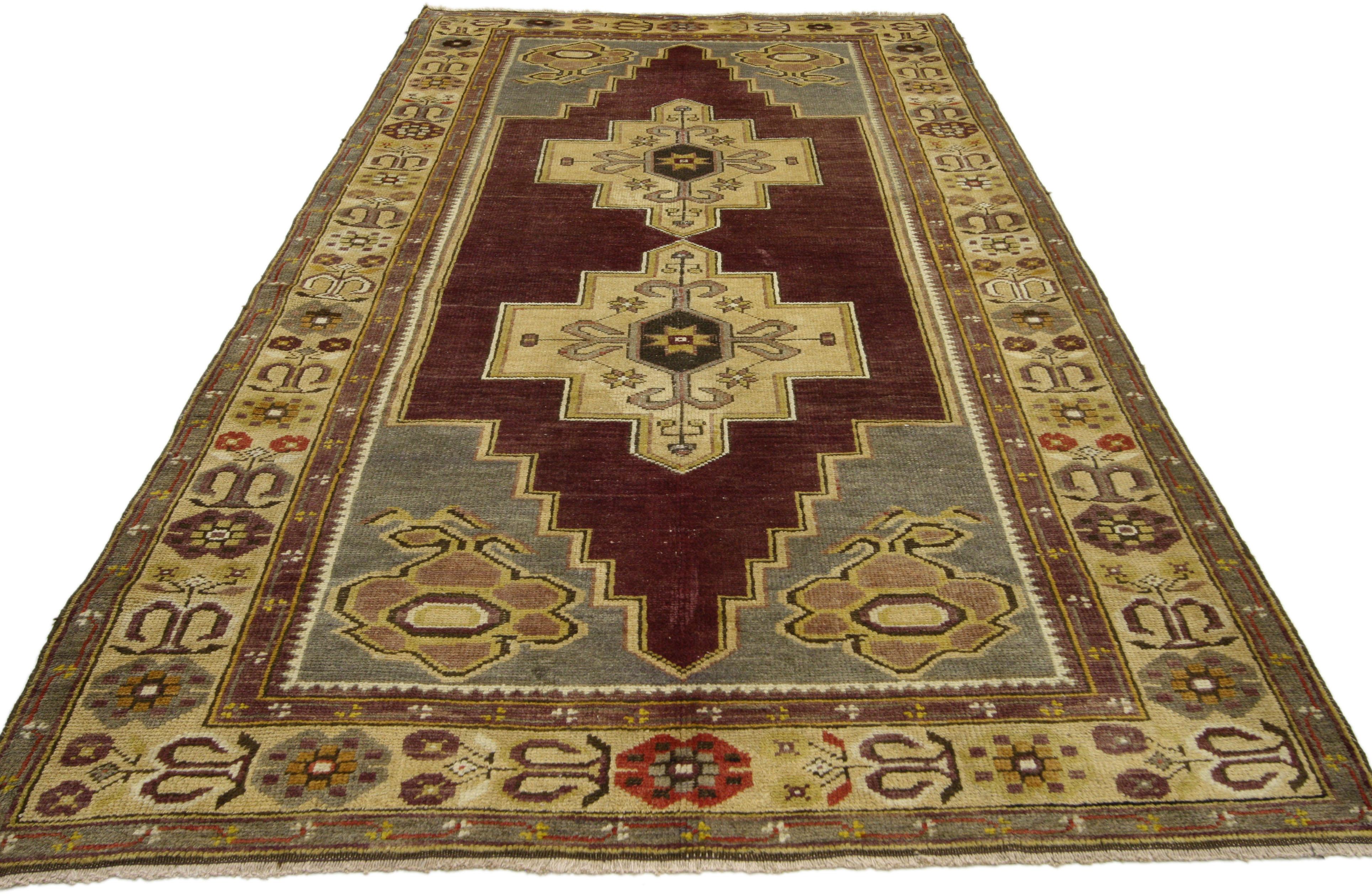 Hand-Knotted Vintage Turkish Oushak Rug with Traditional Modern Style