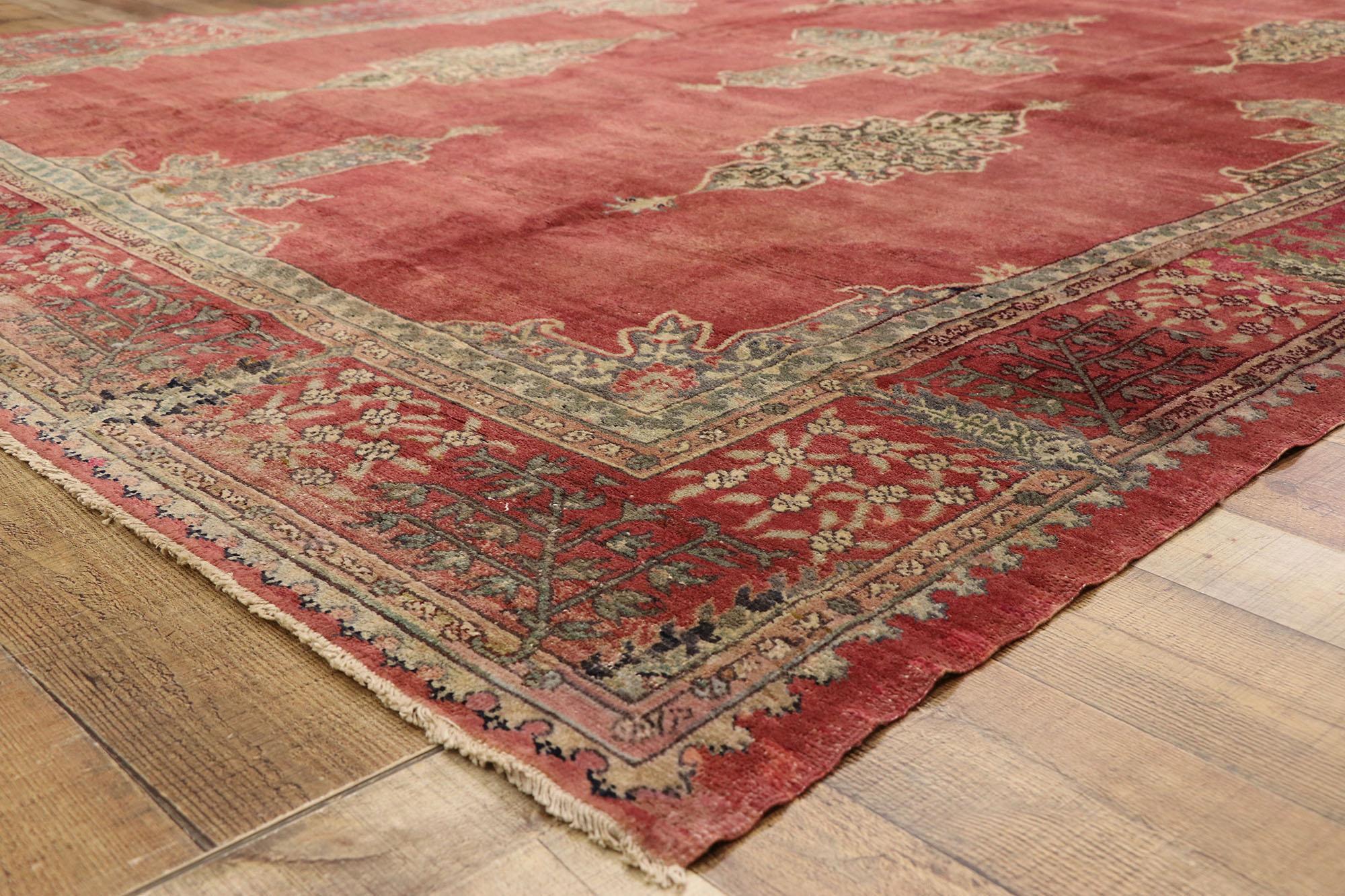 Hand-Knotted Vintage Turkish Oushak Rug with Rustic Luxe Jacobean Style For Sale