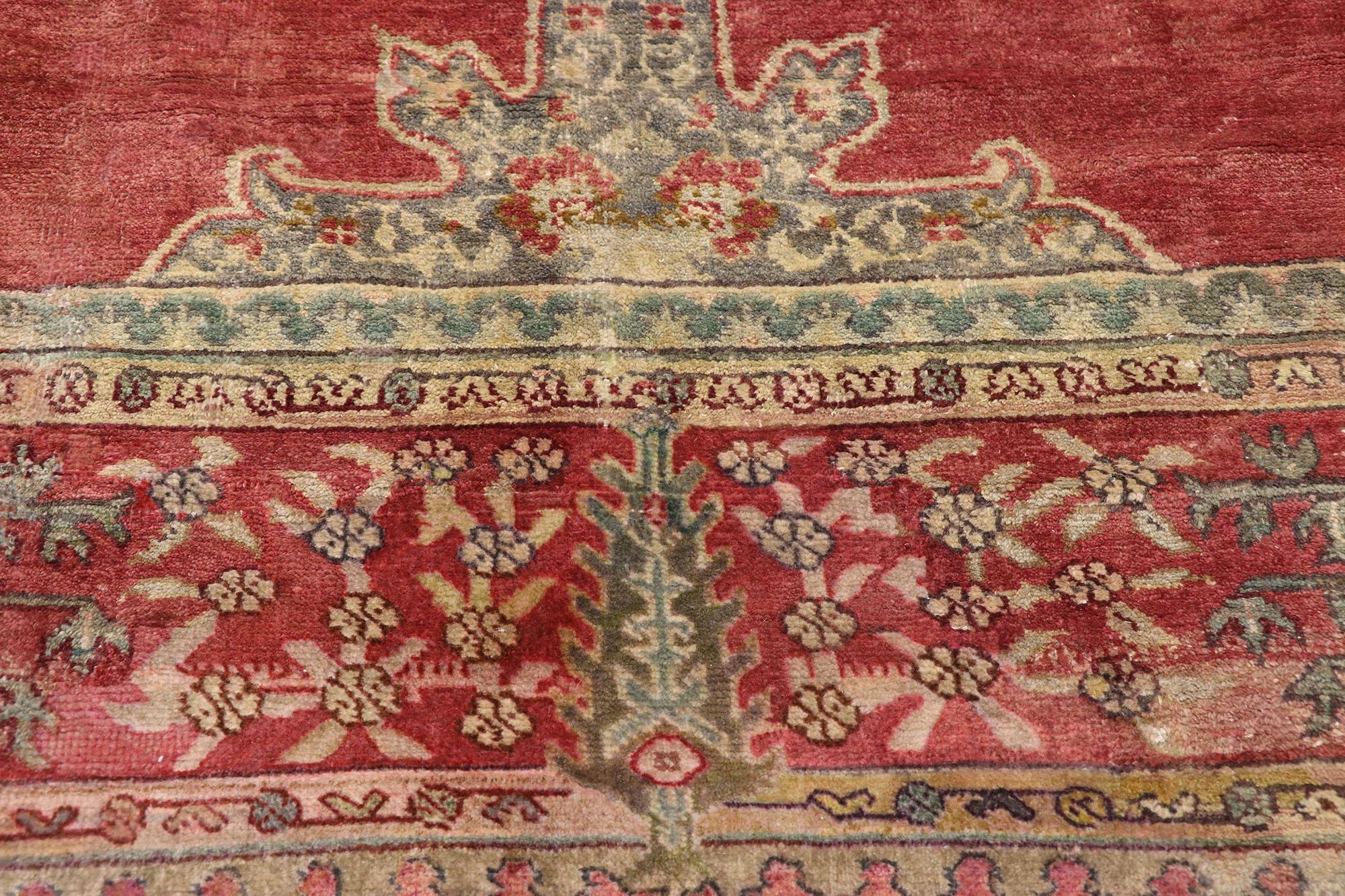 Wool Vintage Turkish Oushak Rug with Rustic Luxe Jacobean Style For Sale