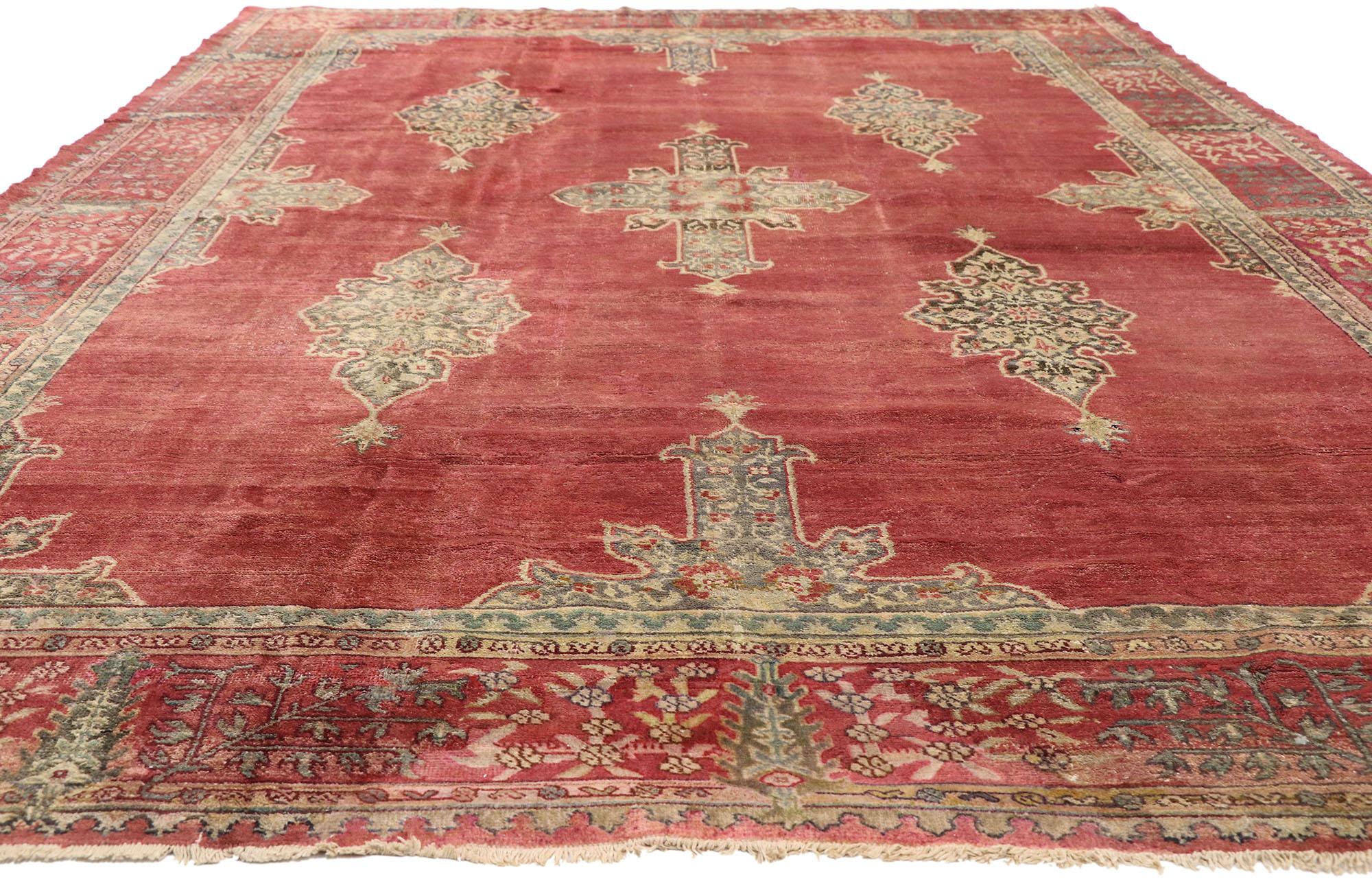 Vintage Turkish Oushak Rug with Rustic Luxe Jacobean Style For Sale 1