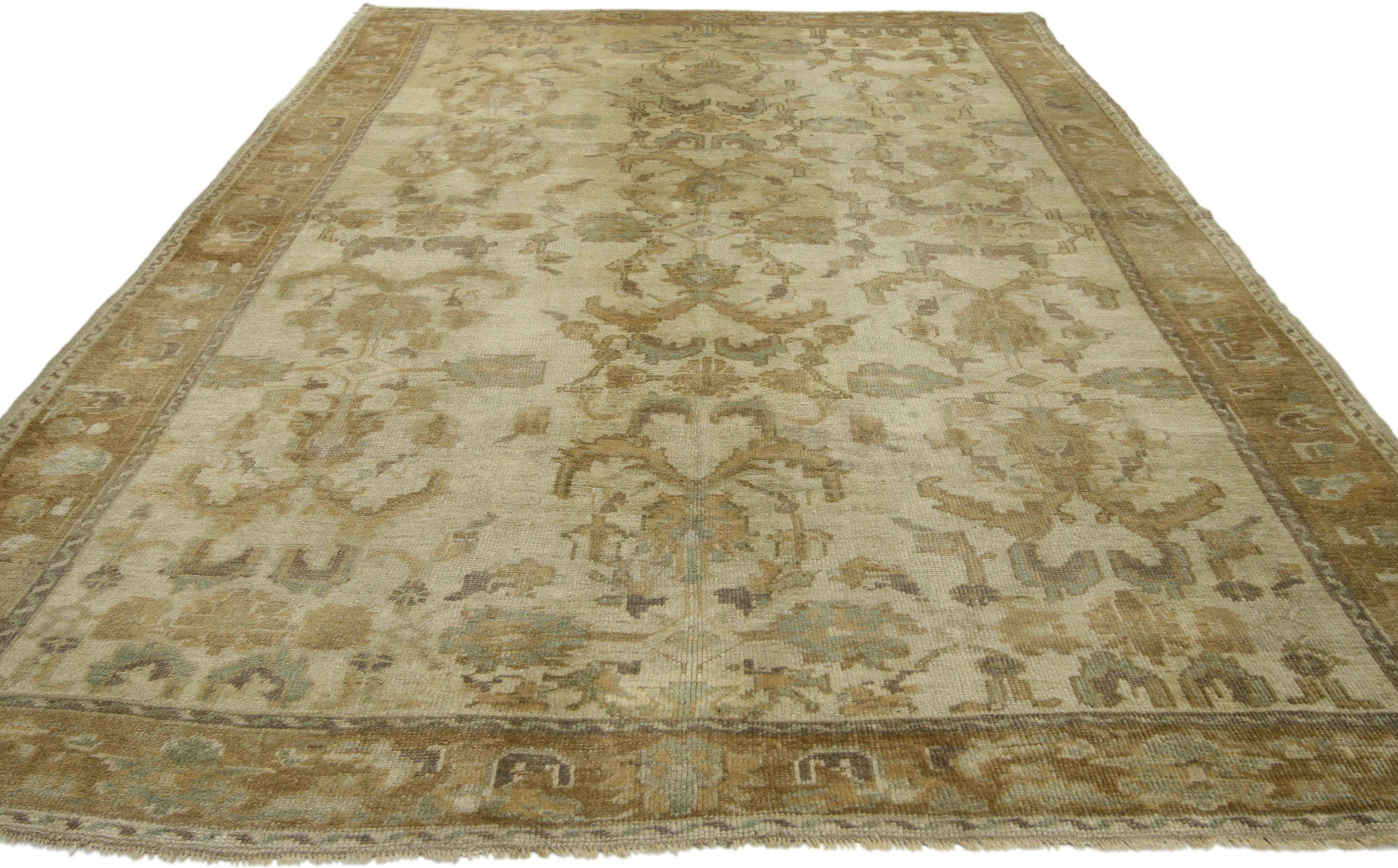 Hand-Knotted Vintage Turkish Oushak Rug with Monochromatic Mission Style and Neutral Colors For Sale