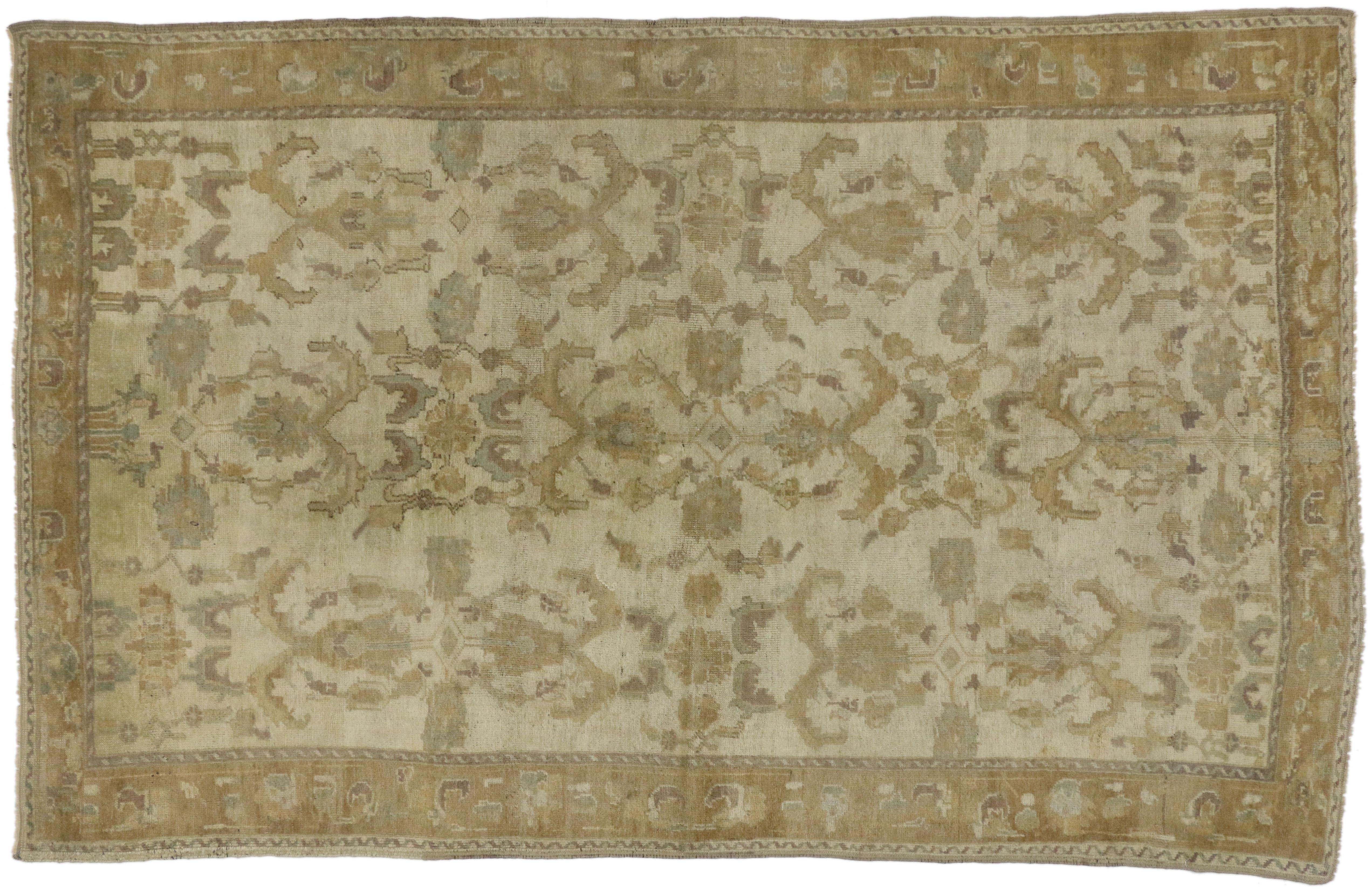 20th Century Vintage Turkish Oushak Rug with Monochromatic Mission Style and Neutral Colors For Sale
