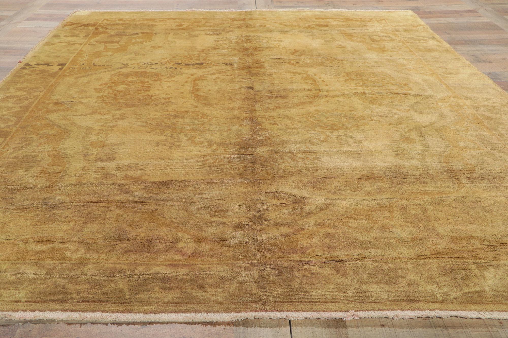 Vintage Gold Turkish Oushak Rug, Timeless Elegance Meets Biophilic Design For Sale 4