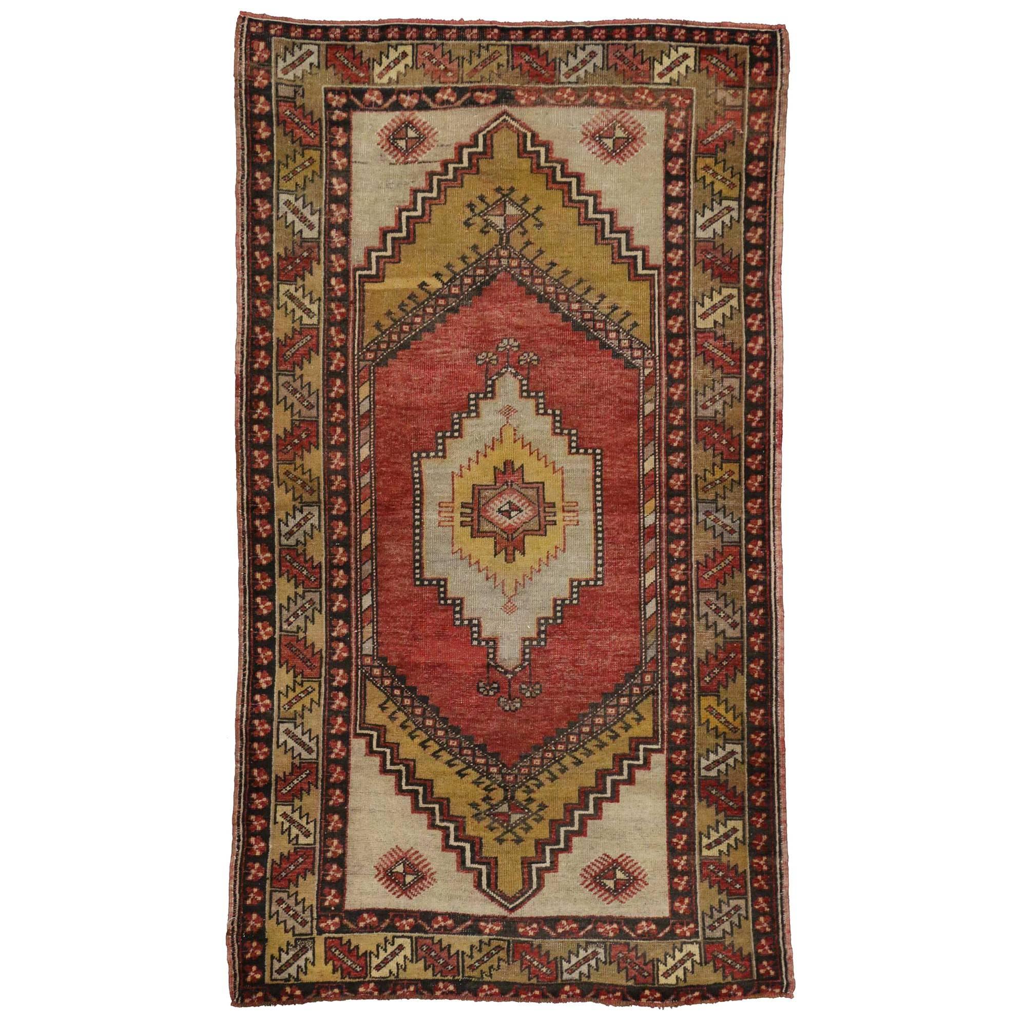 Vintage Turkish Oushak Rug with Traditional Style and Tribal Elements