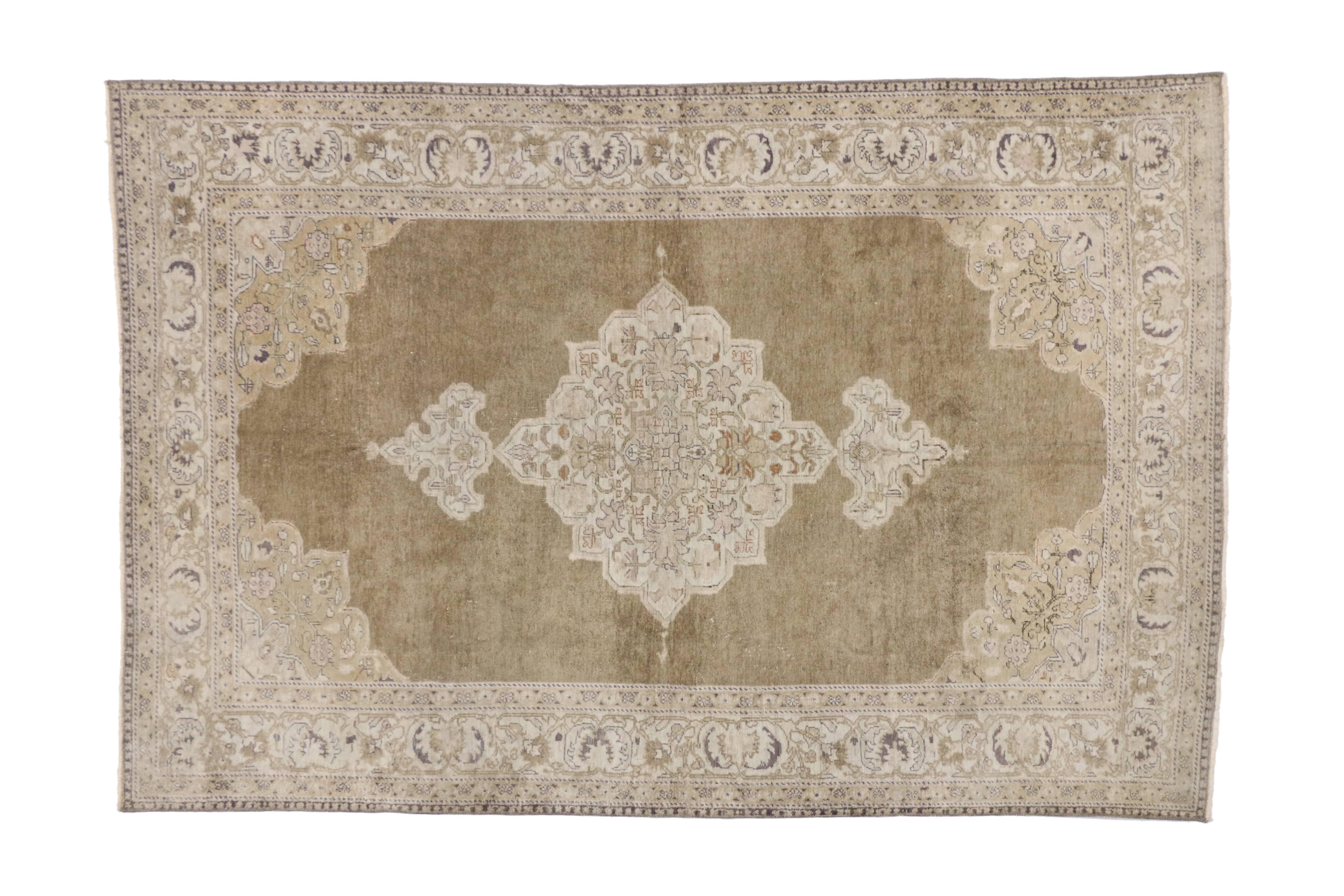 Hand-Knotted Vintage Turkish Oushak Rug with Traditional Style, Earth Tone Colors For Sale
