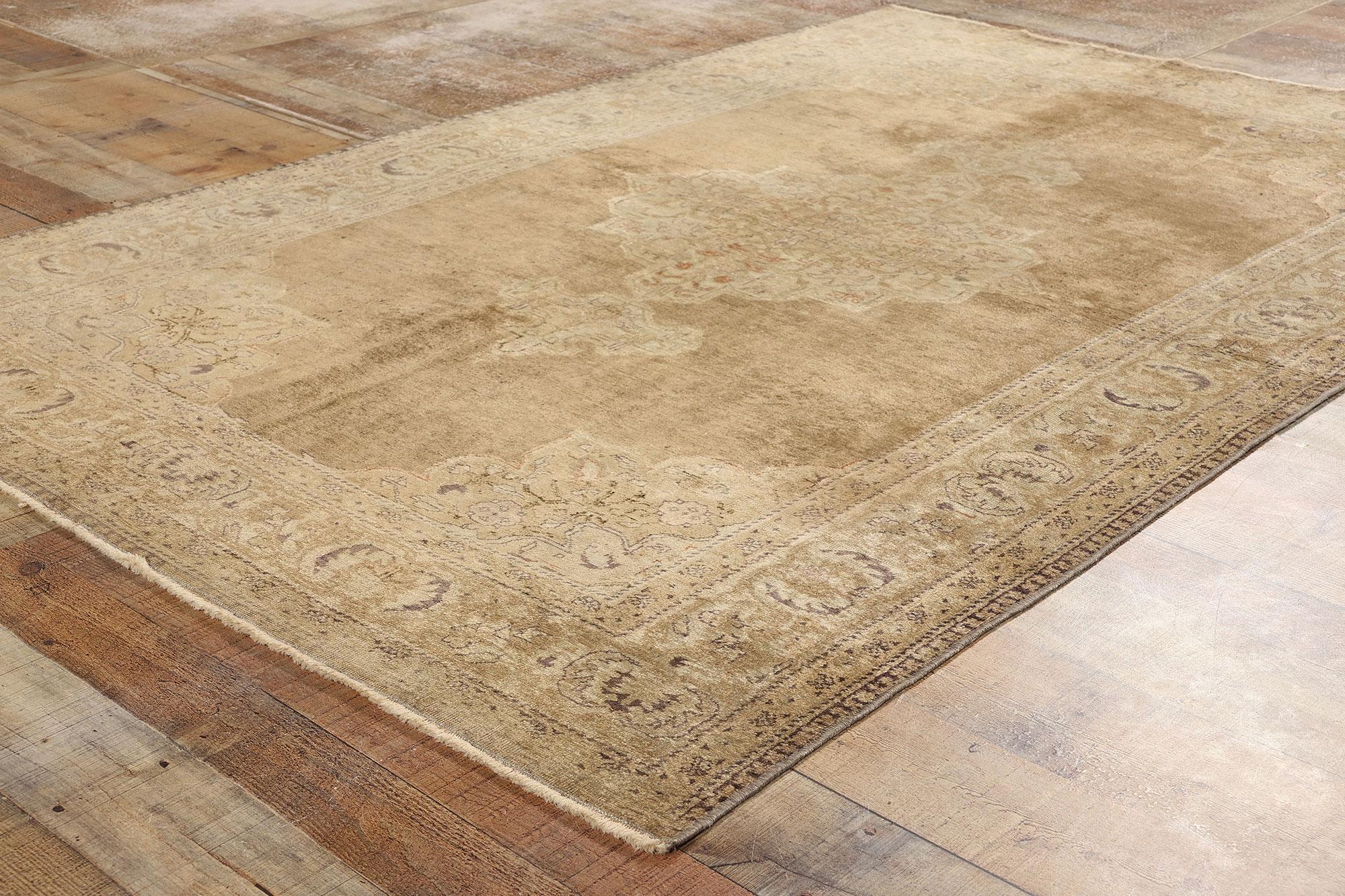 XX secolo Tappeto Oushak turco anni '60, tonalità terra, stile moderno in vendita