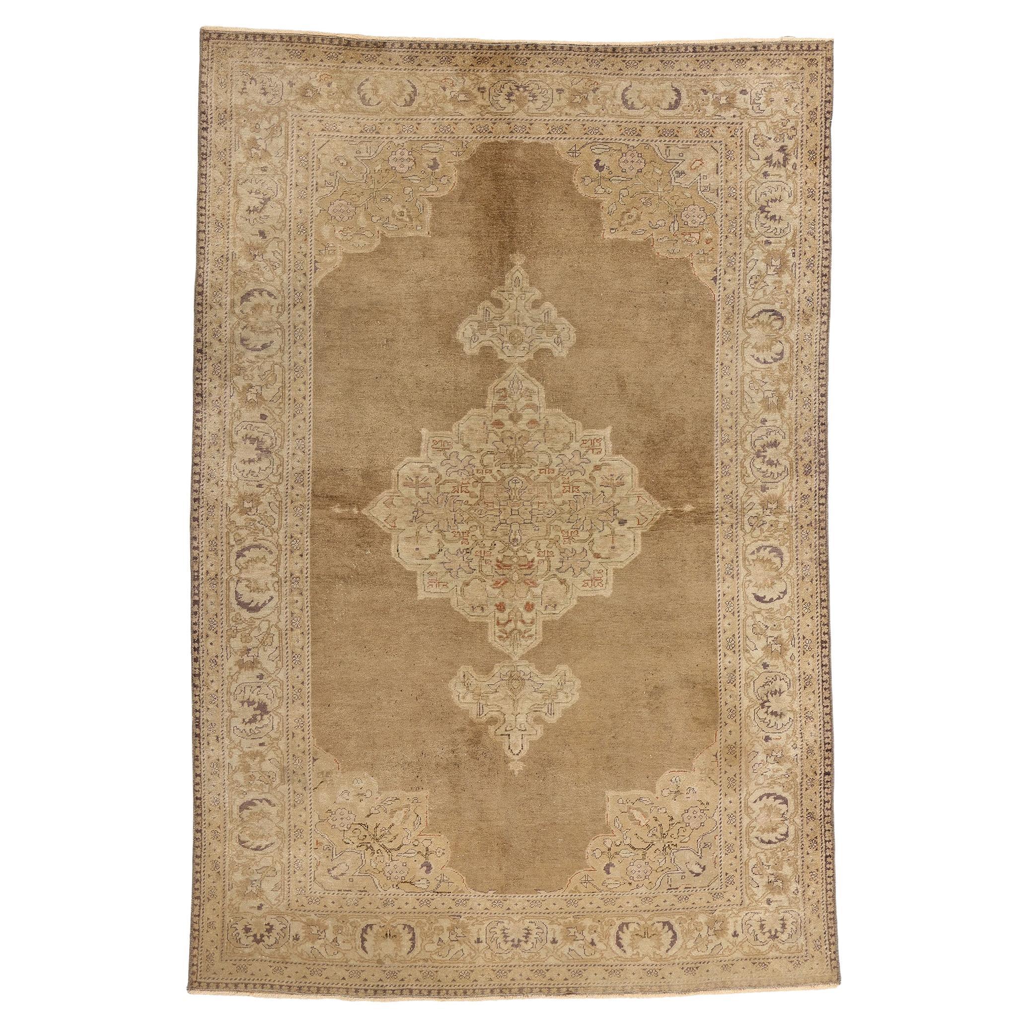 1960’s Earth-Tone Turkish Oushak Carpet with Modern Style