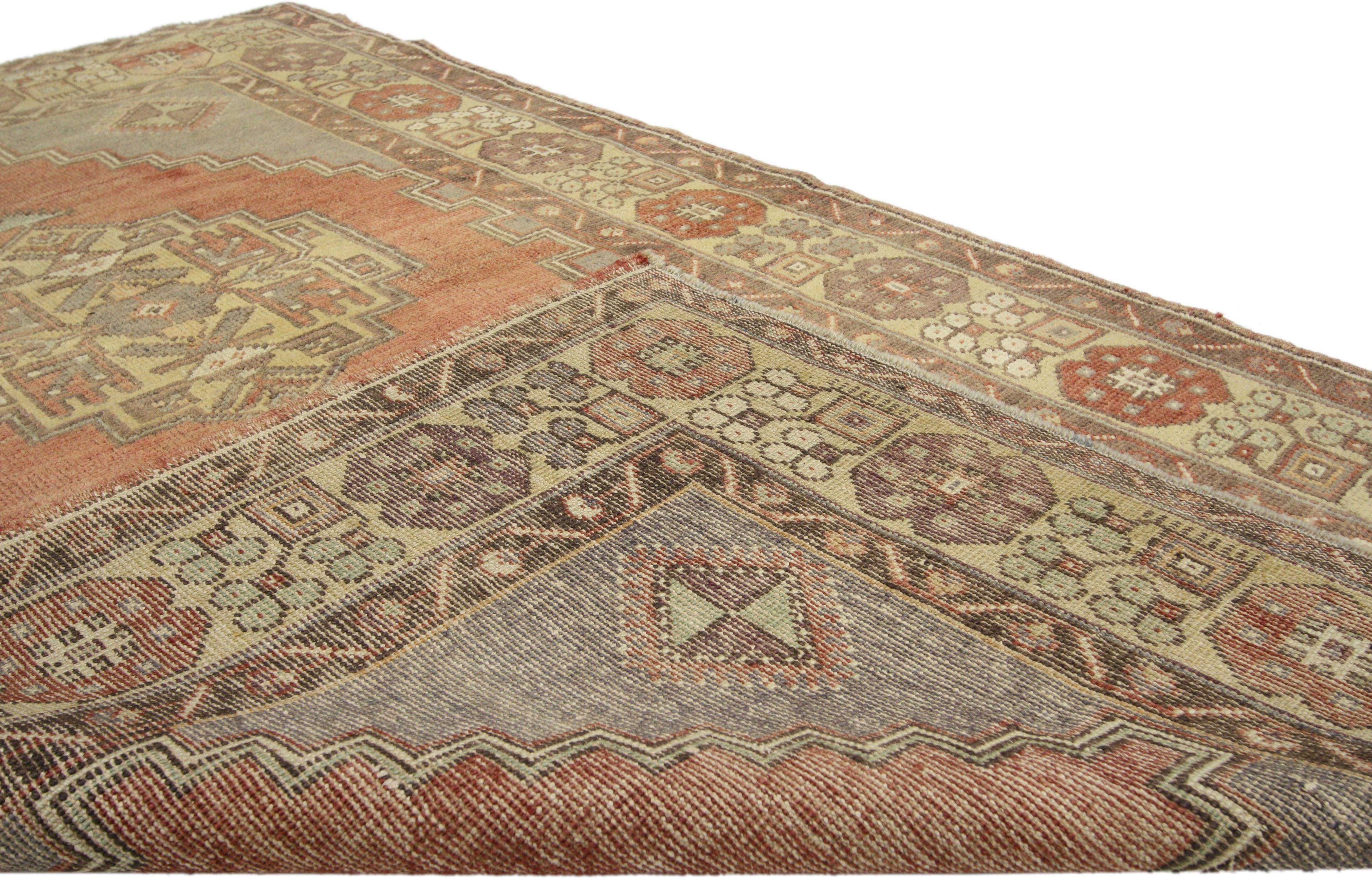 Hand-Knotted Vintage Turkish Oushak Rug with Traditional Style, Entry or Foyer Rug For Sale