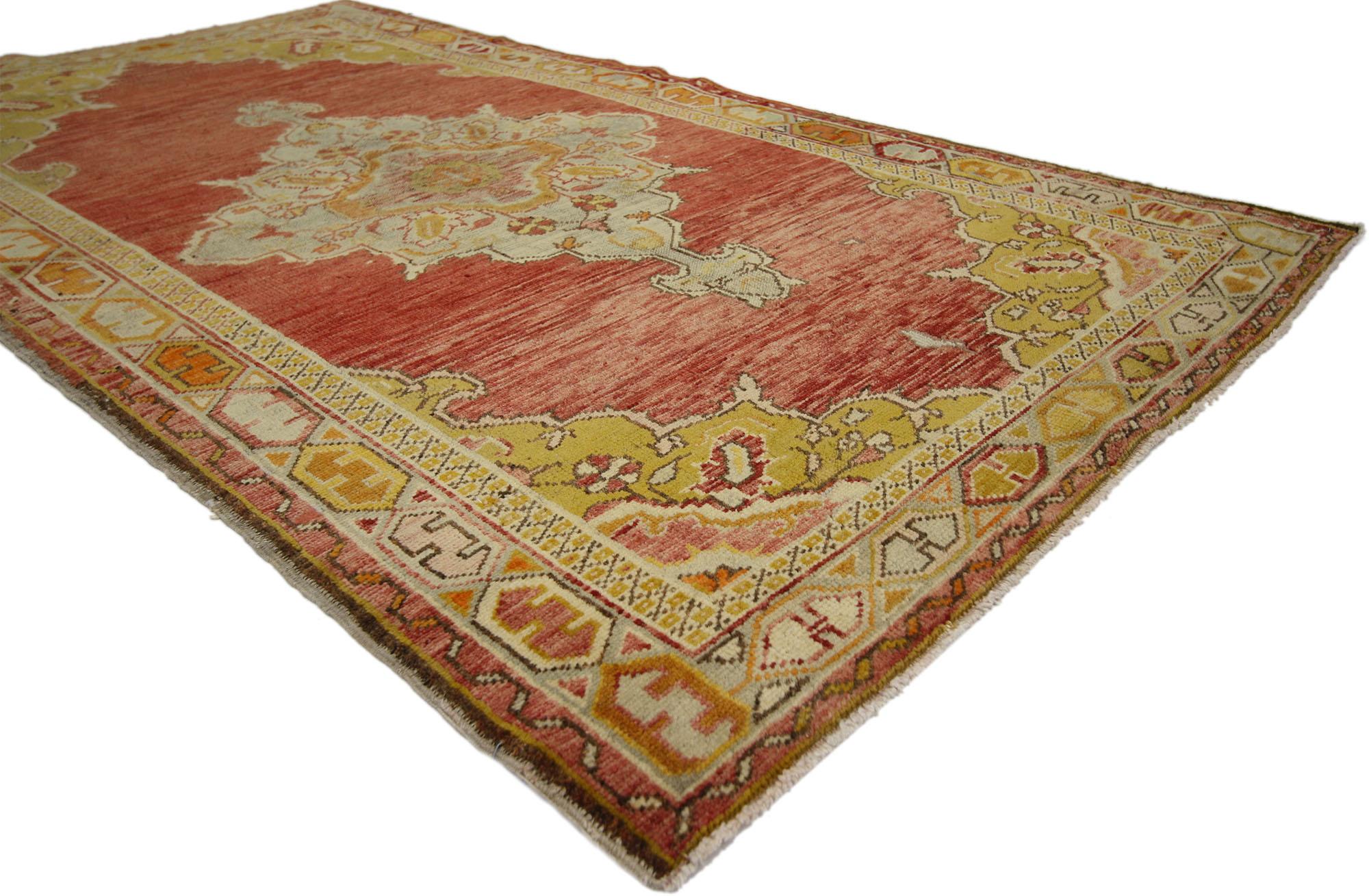 Hand-Knotted Vintage Turkish Oushak Rug with Traditional Rustic Style For Sale