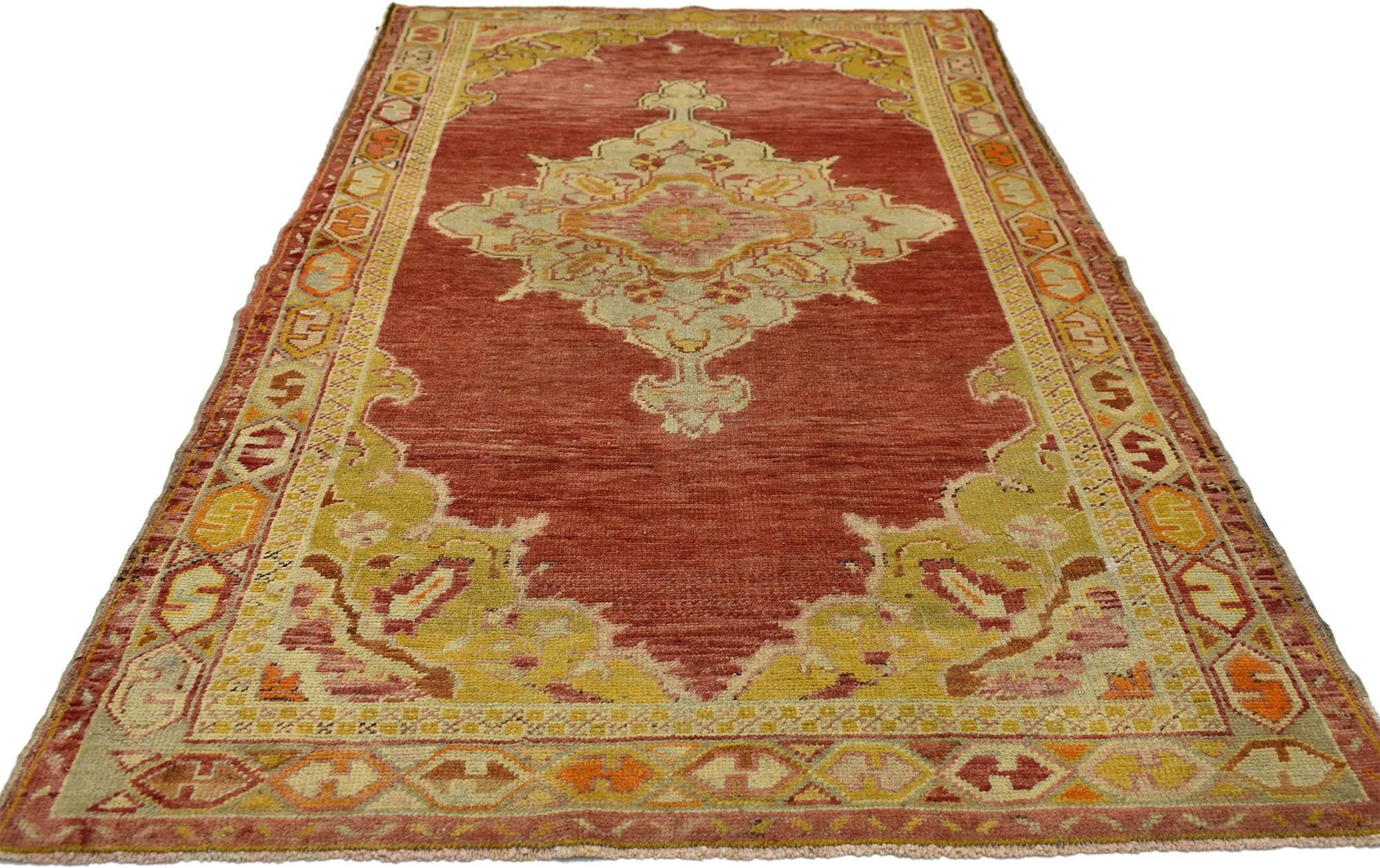 Wool Vintage Turkish Oushak Rug with Traditional Rustic Style For Sale