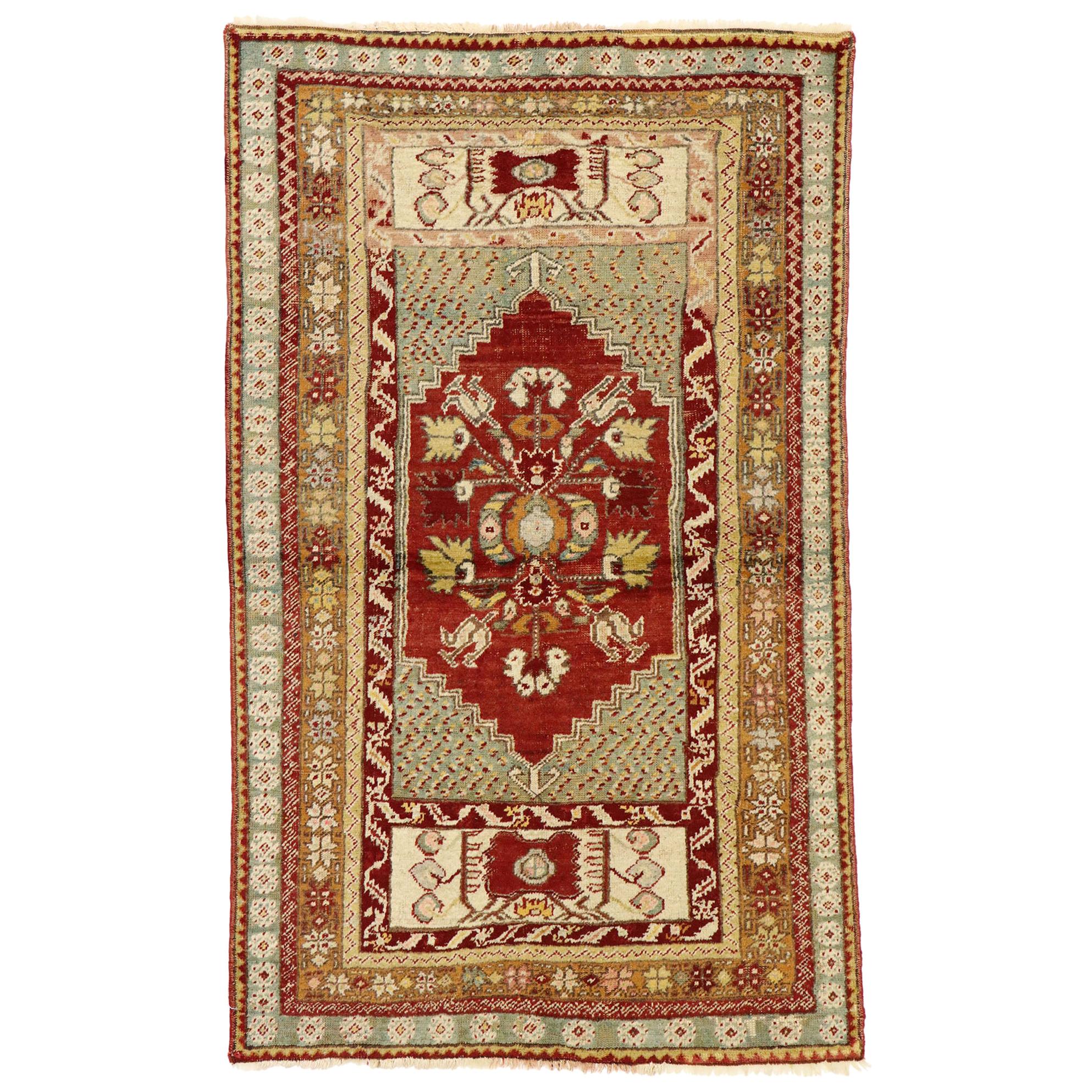 Vintage Turkish Oushak Rug with Traditional Style For Sale