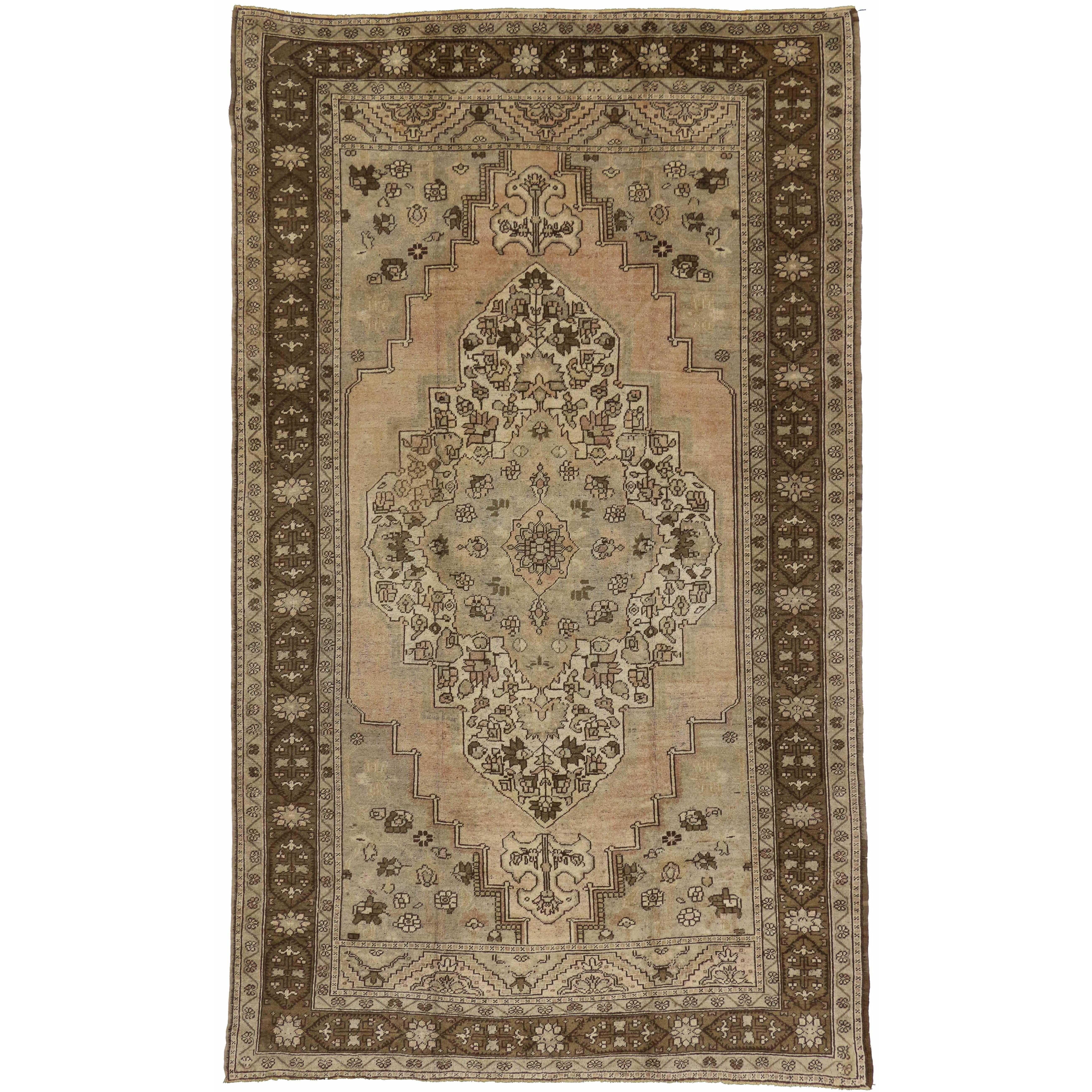 Vintage Turkish Oushak Rug with Traditional Style For Sale