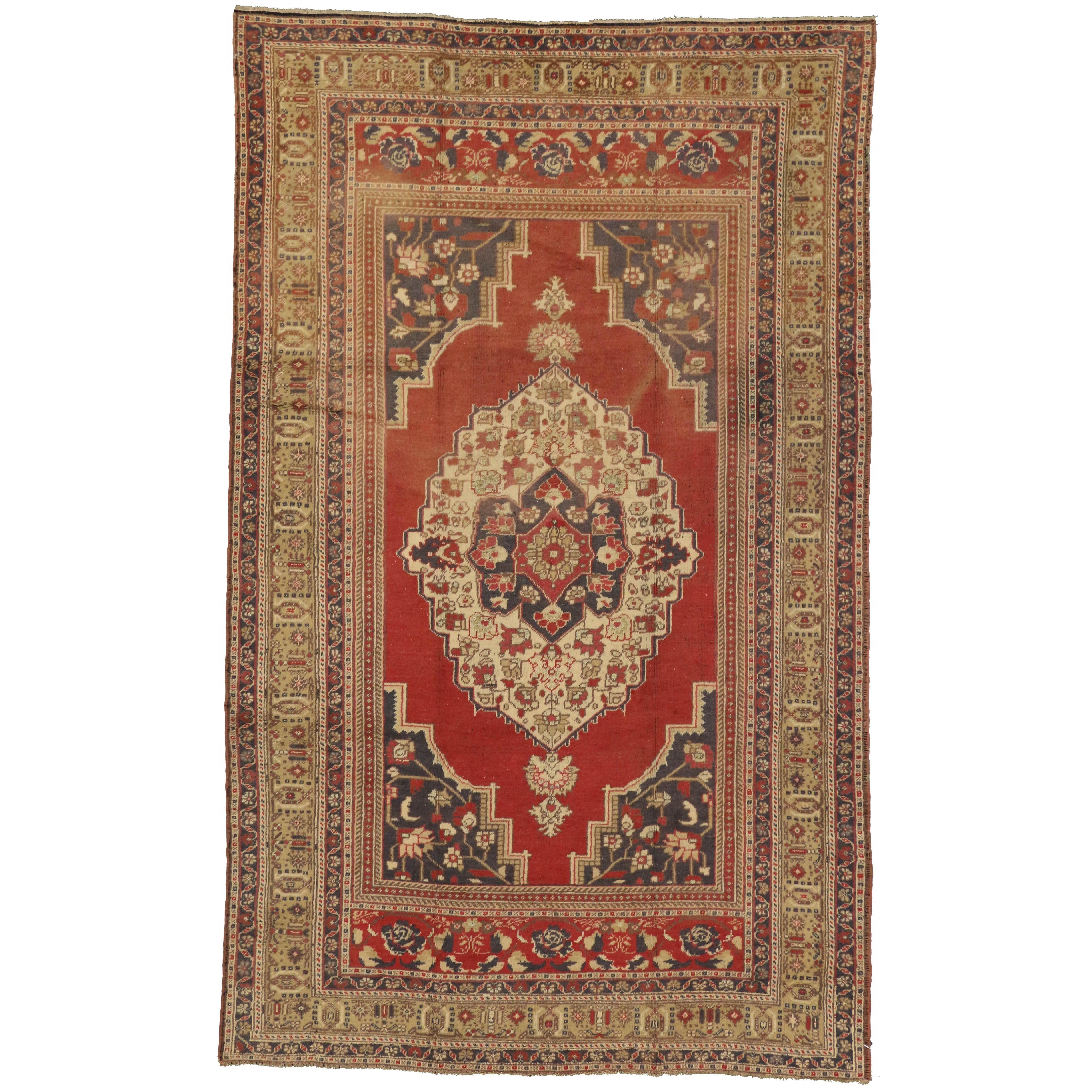 Vintage Turkish Oushak Rug with Traditional Style For Sale