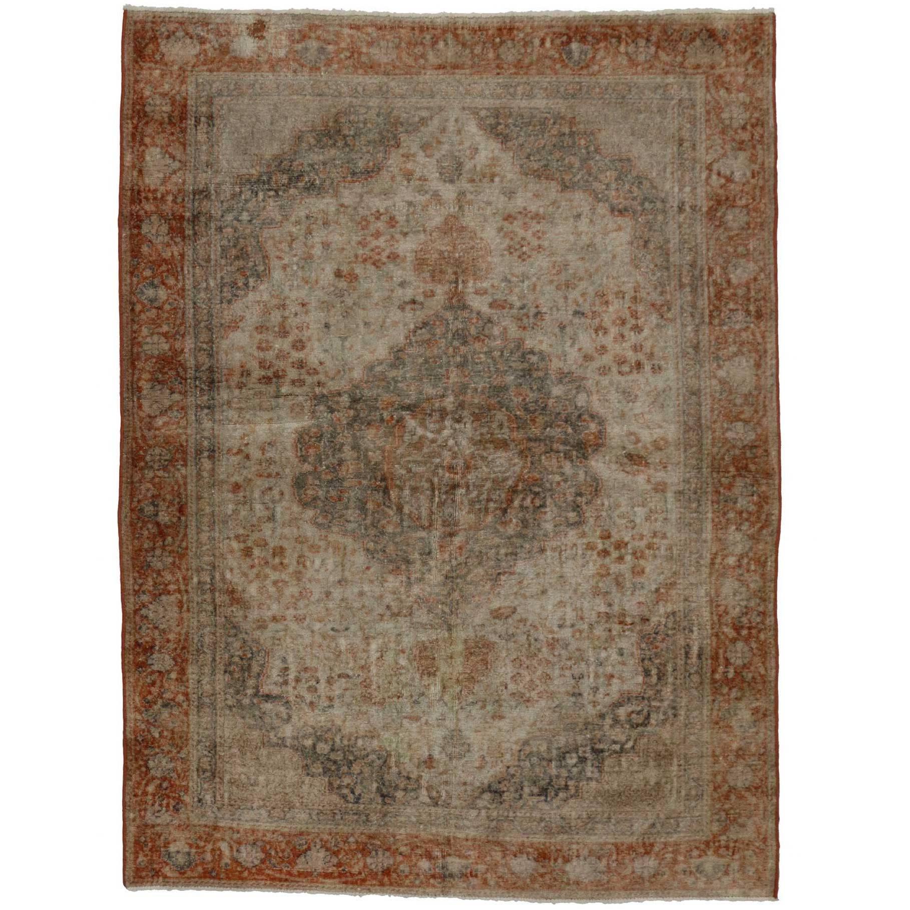 Distressed Vintage Turkish Oushak Rug with Traditional Style, Foyer or Entry Rug For Sale