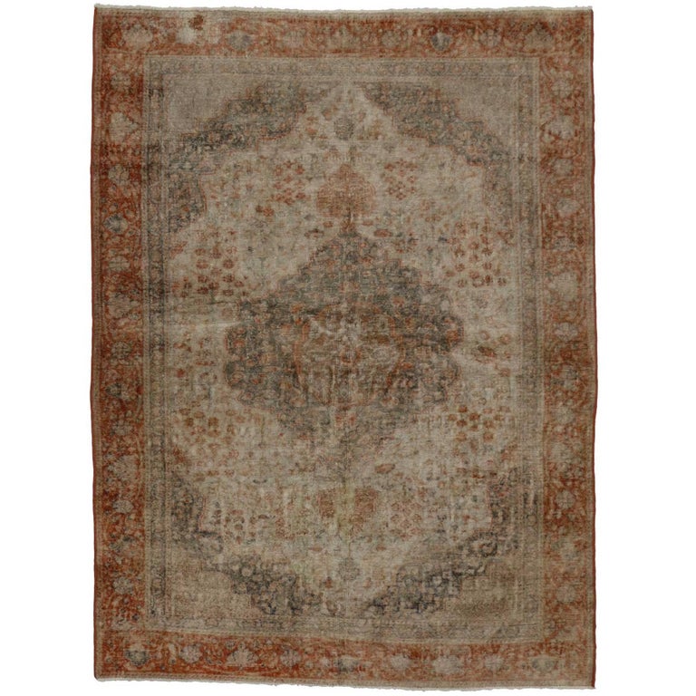 Distressed Vintage Turkish Oushak Rug with Traditional Style, Foyer or