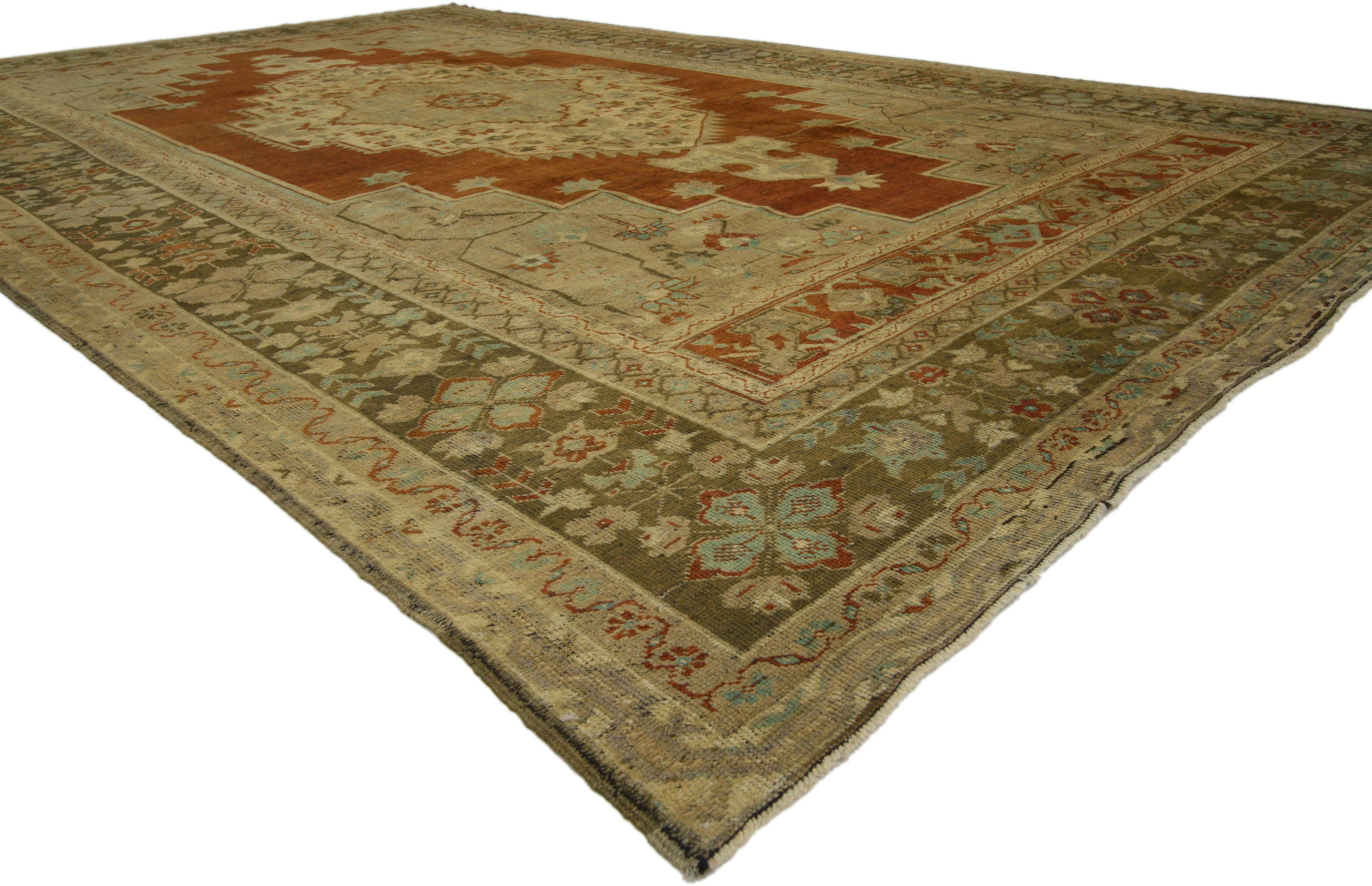 Hand-Knotted Vintage Turkish Oushak Rug with Traditional Style, Gallery Rug For Sale