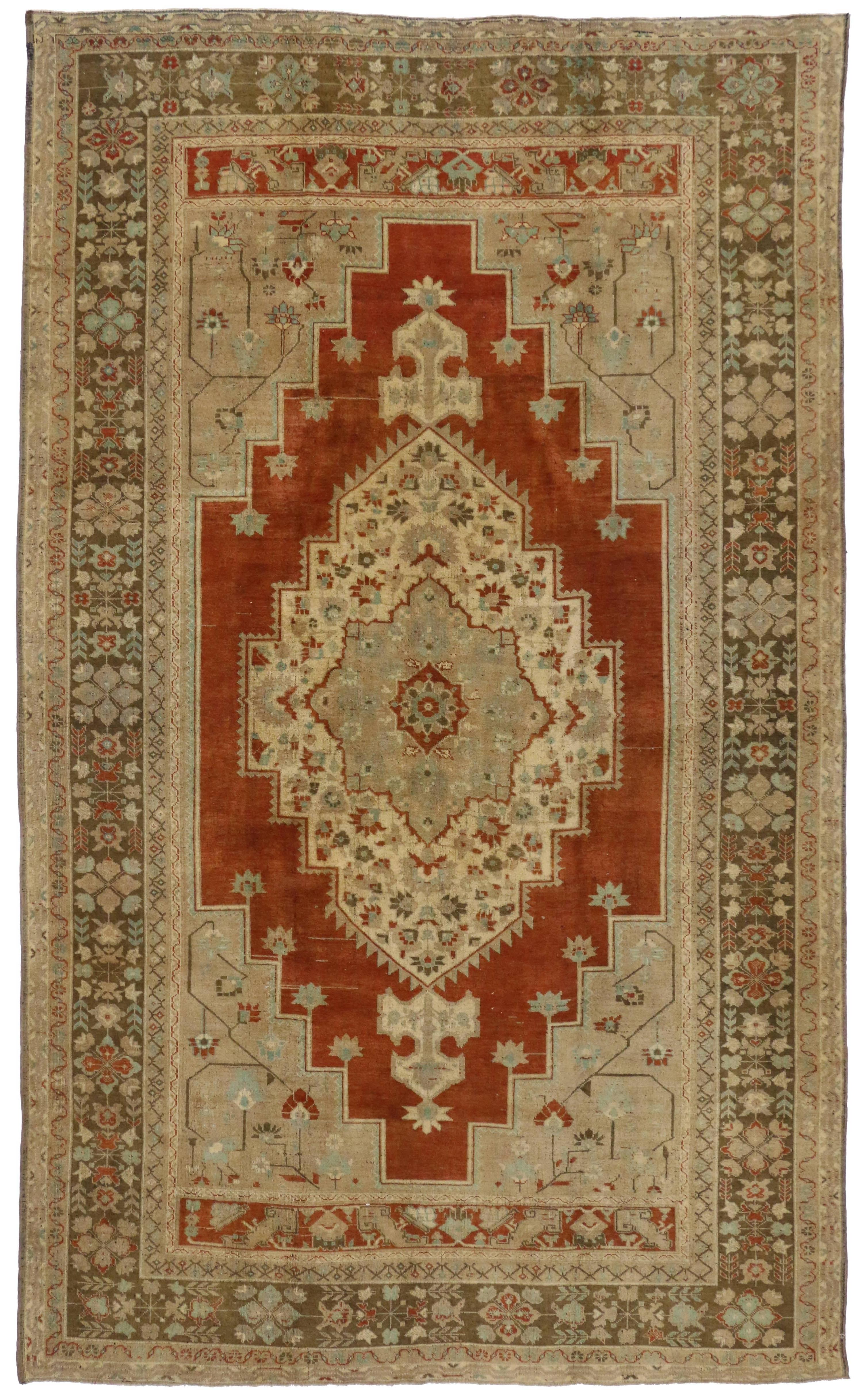 Wool Vintage Turkish Oushak Rug with Traditional Style, Gallery Rug For Sale