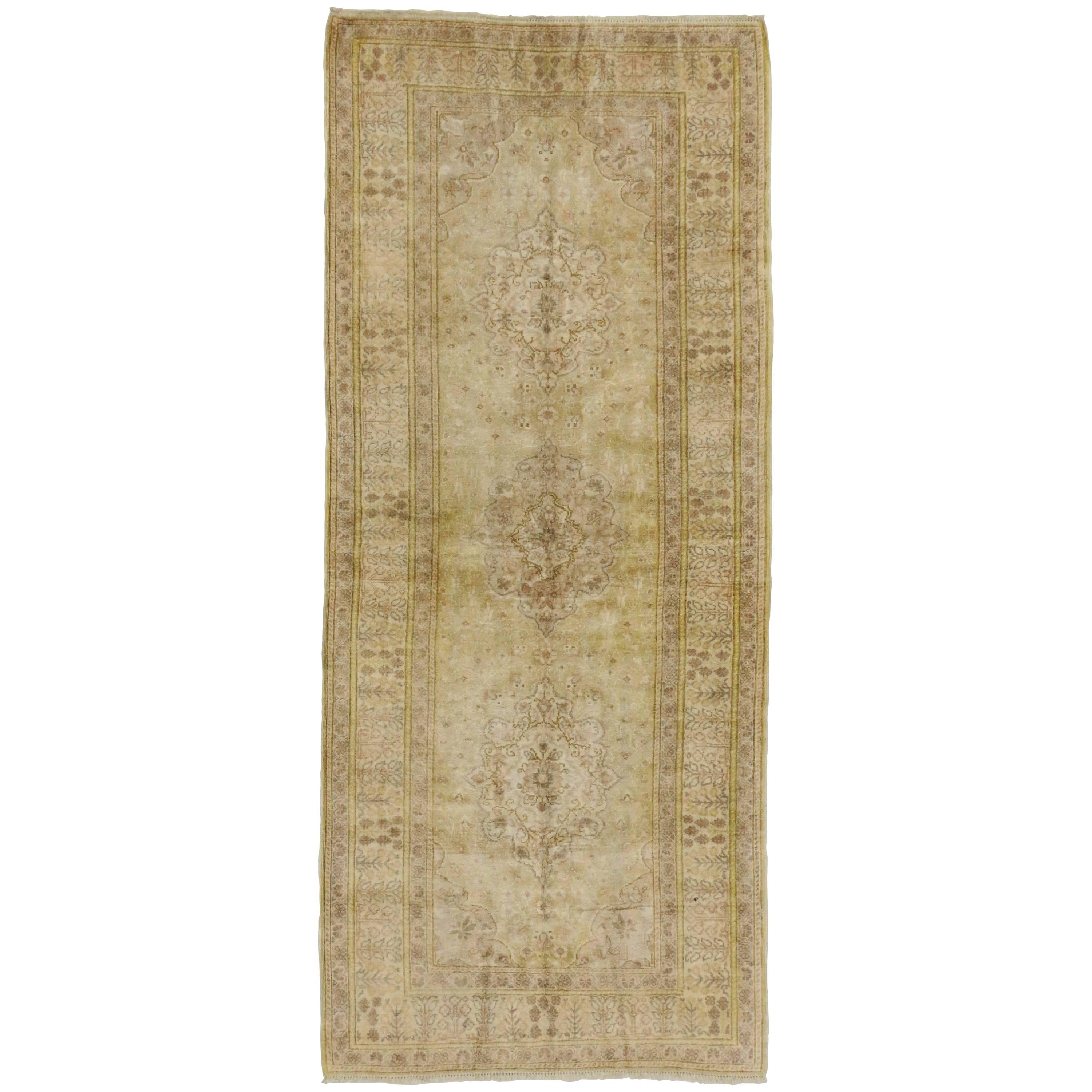 Vintage Turkish Oushak Rug with Shaker Style, Short Hallway Runner For Sale  at 1stDibs