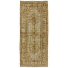 Distressed Vintage Turkish Oushak Rug Runner with British Colonial Style