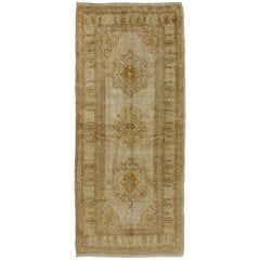 Distressed Vintage Turkish Oushak Rug Runner with British Colonial Style