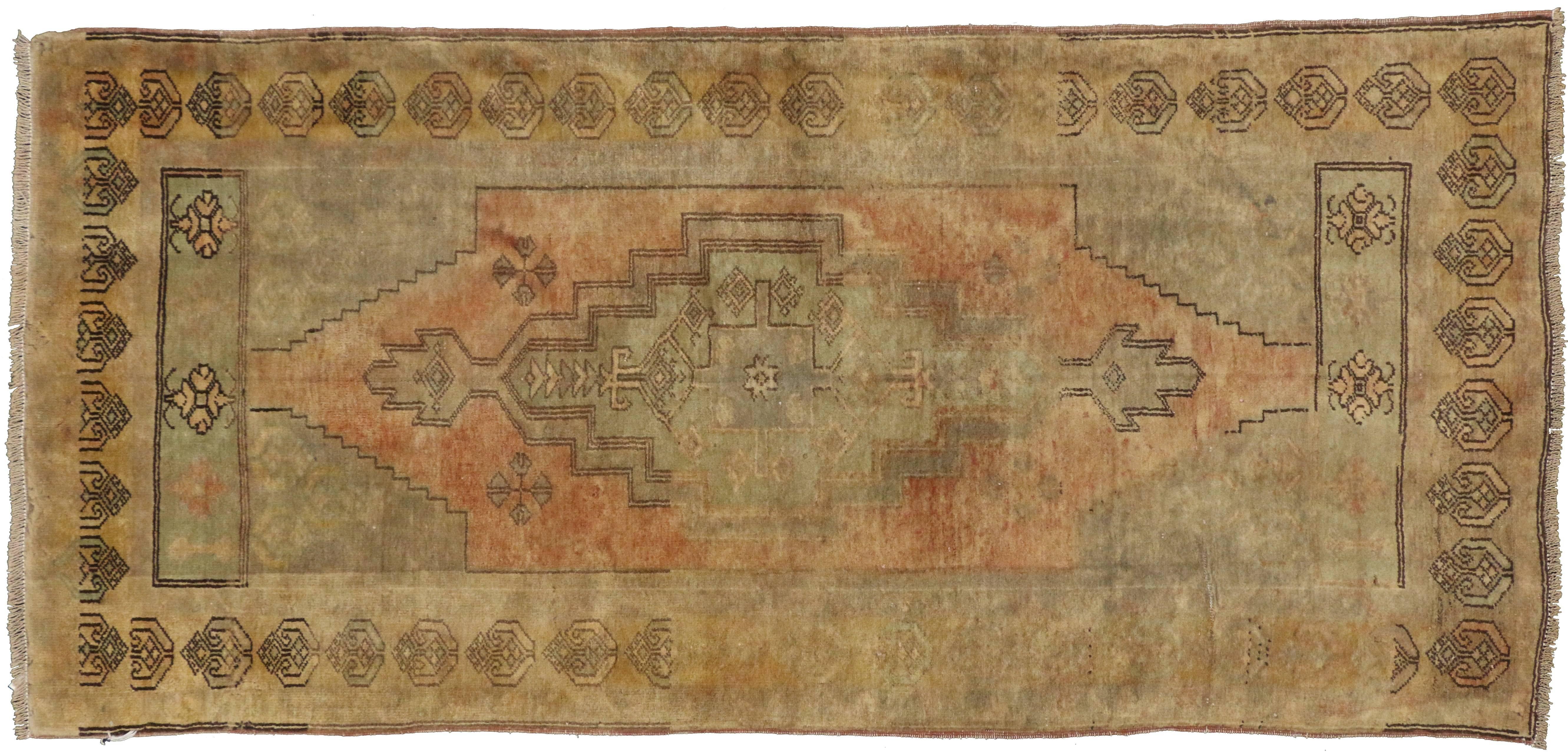 20th Century Vintage Turkish Oushak Rug with Traditional Style, Muted Washed Out Colors For Sale