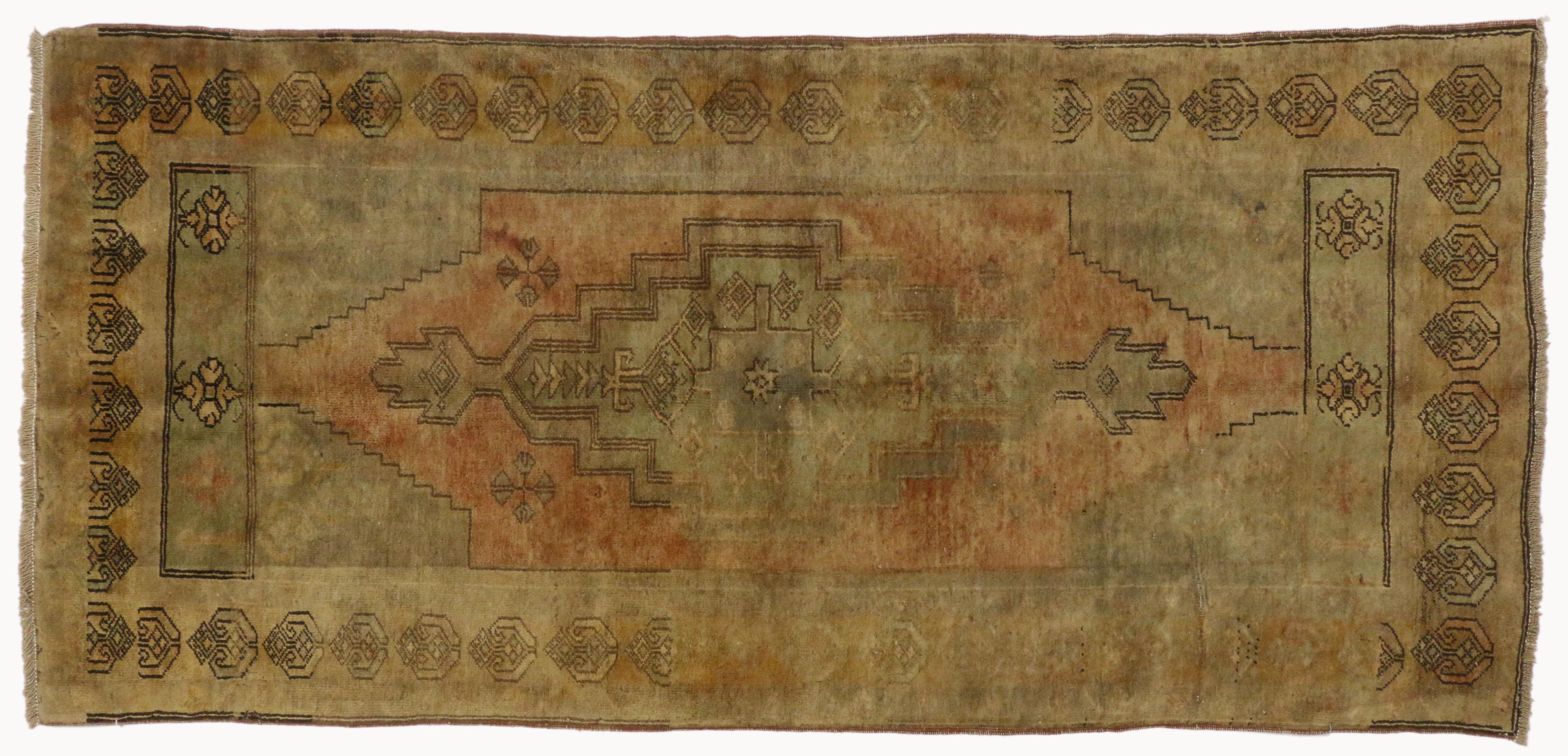 Wool Vintage Turkish Oushak Rug with Traditional Style, Muted Washed Out Colors For Sale