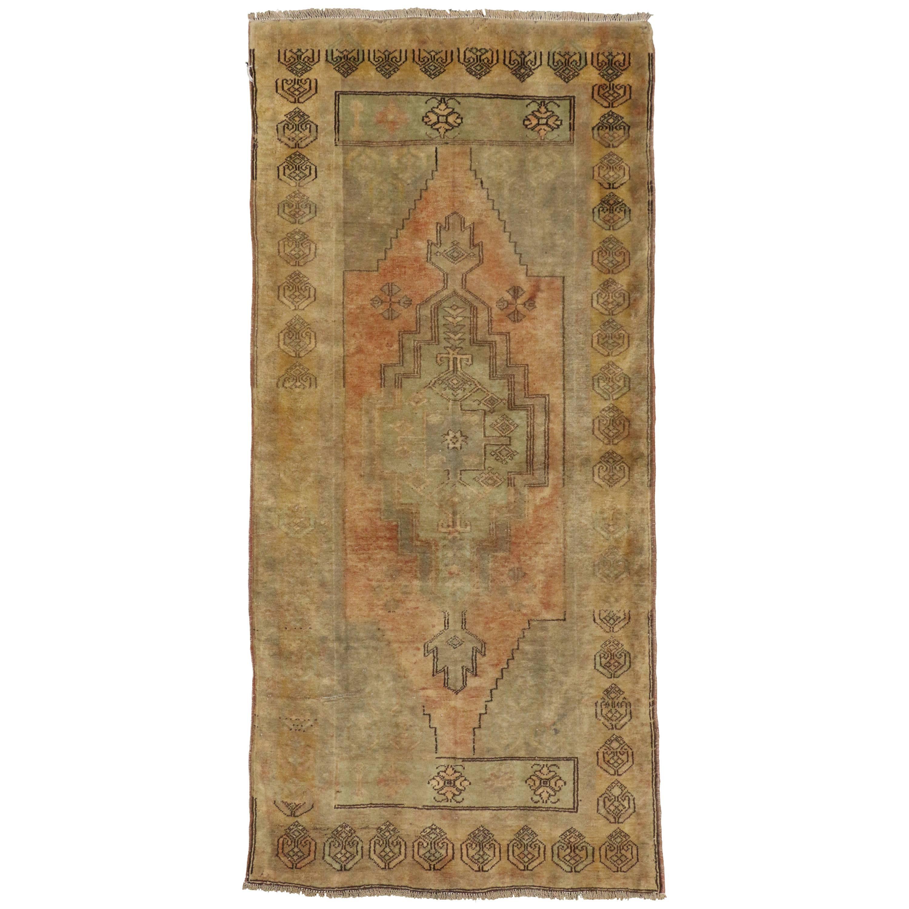 Vintage Turkish Oushak Rug with Traditional Style, Muted Washed Out Colors For Sale