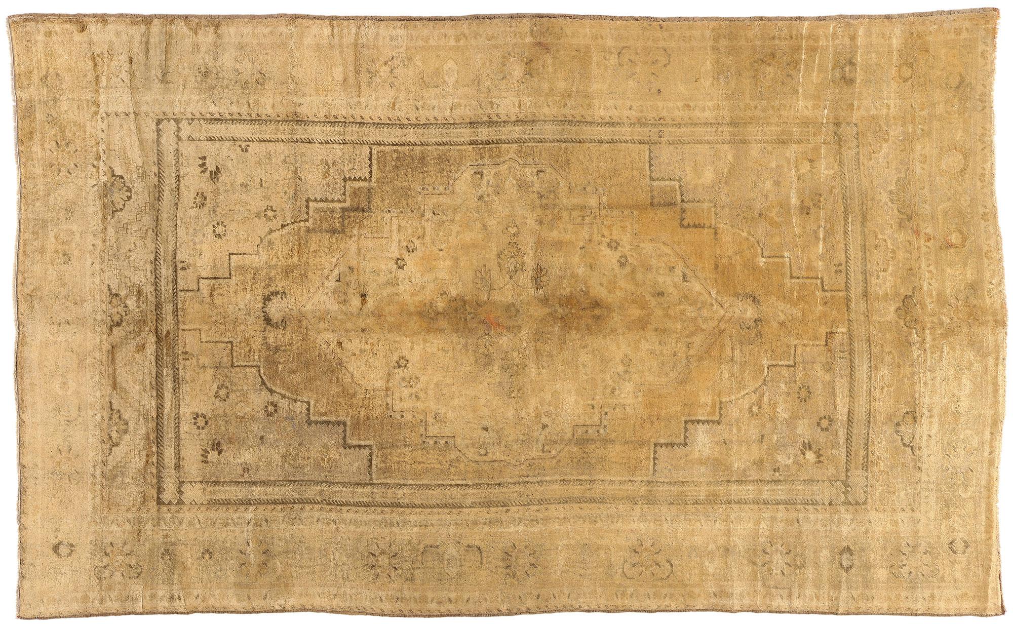 1950's Turkish Oushak Rug with Traditional Style, Warm Neutral Colors For Sale 4