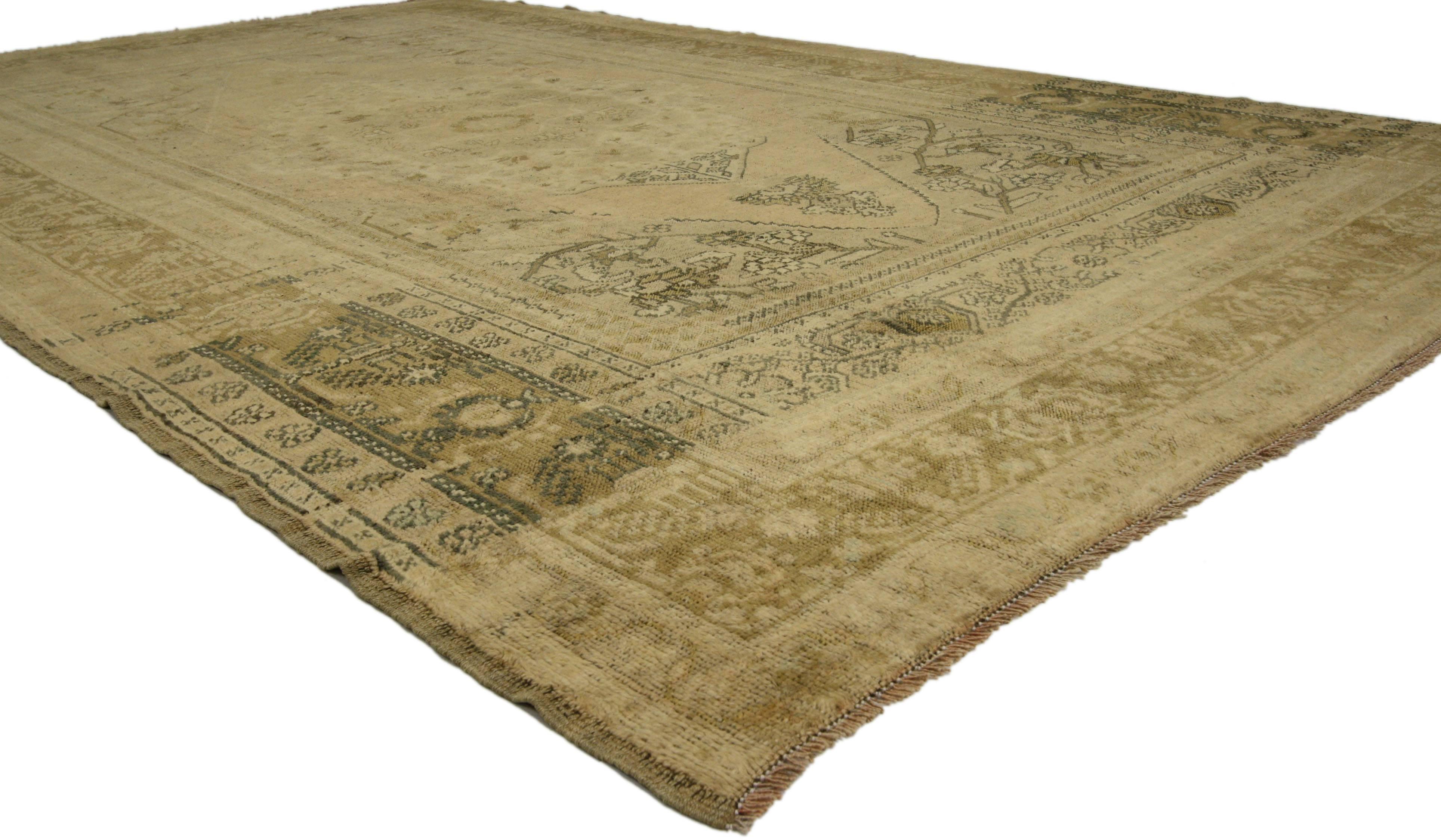 Modern Vintage Turkish Oushak Rug with Traditional Style, Warm Neutral Colors For Sale