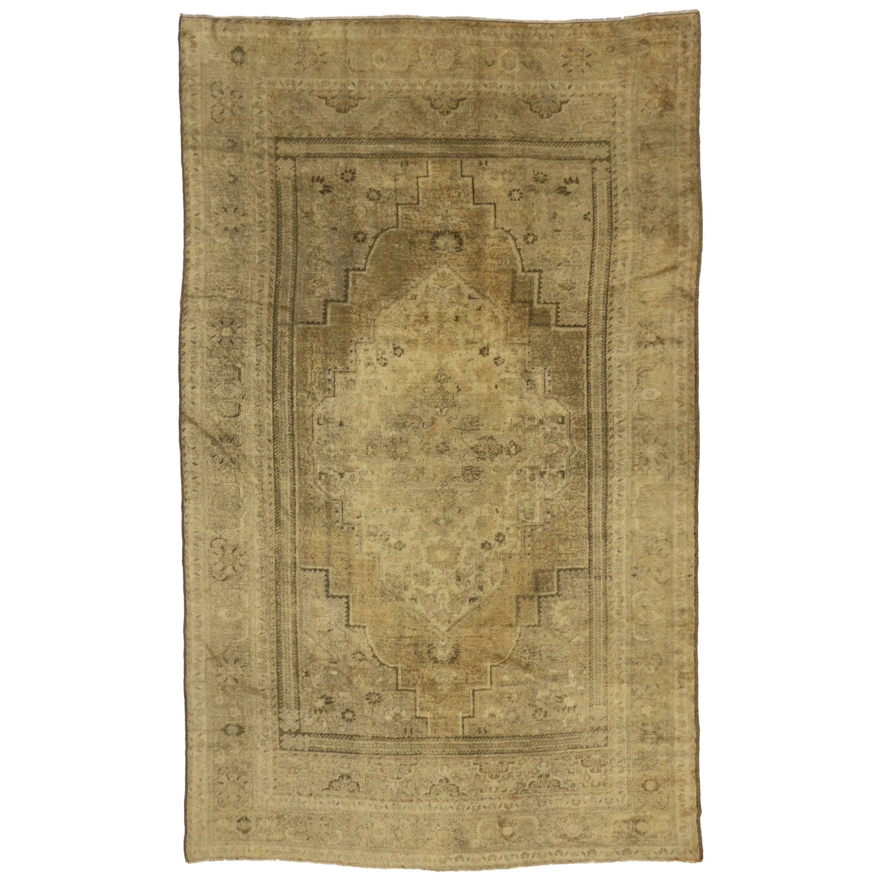 Vintage Turkish Oushak Rug with Traditional Style, Warm Neutral Colors For Sale
