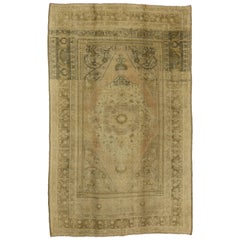Tapis turc vintage d'Oushak de style traditionnel, couleurs neutres et chaudes