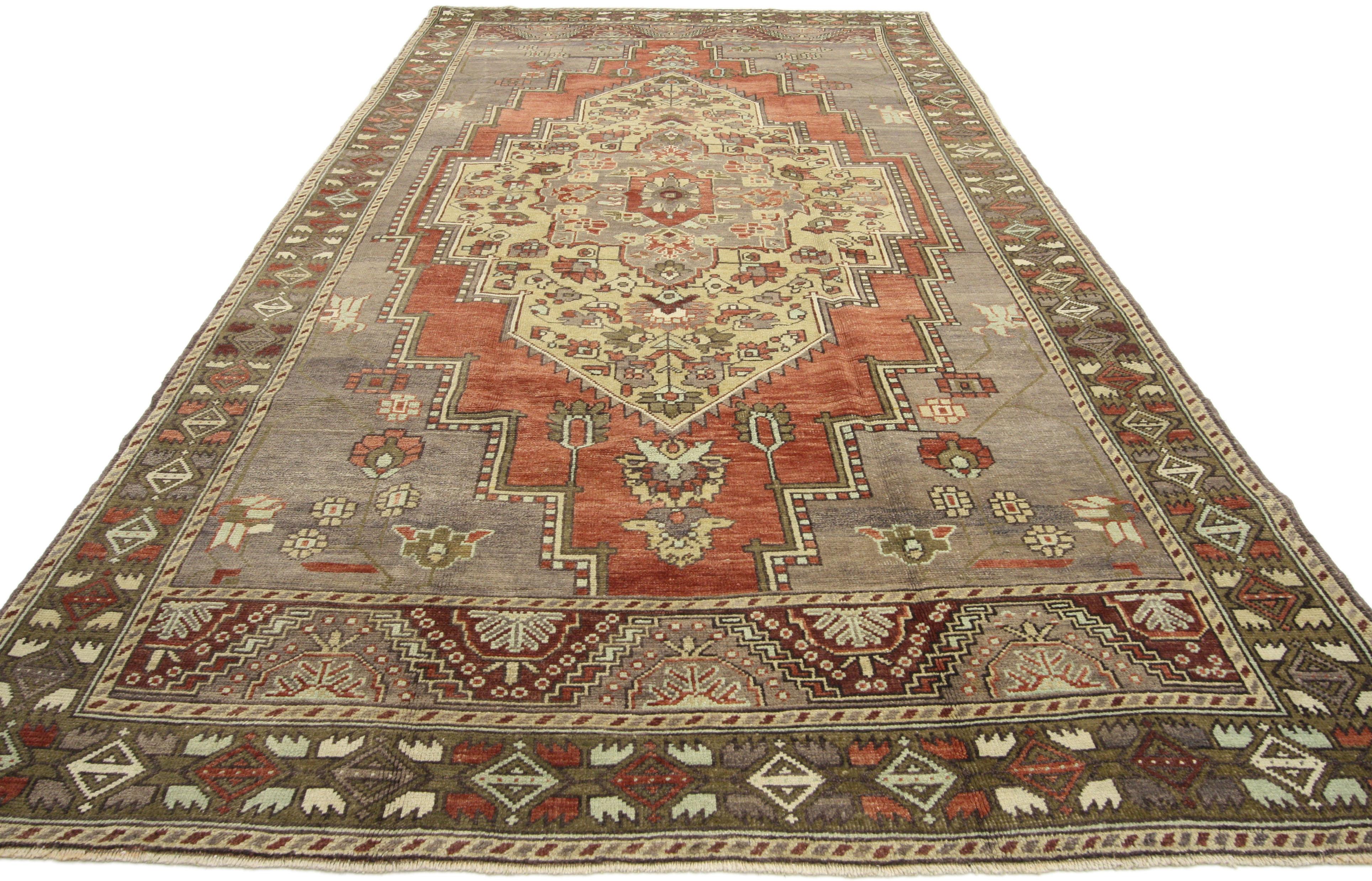 Hand-Knotted Vintage Turkish Oushak Rug with Traditional Style, Wide Hallway Runner For Sale