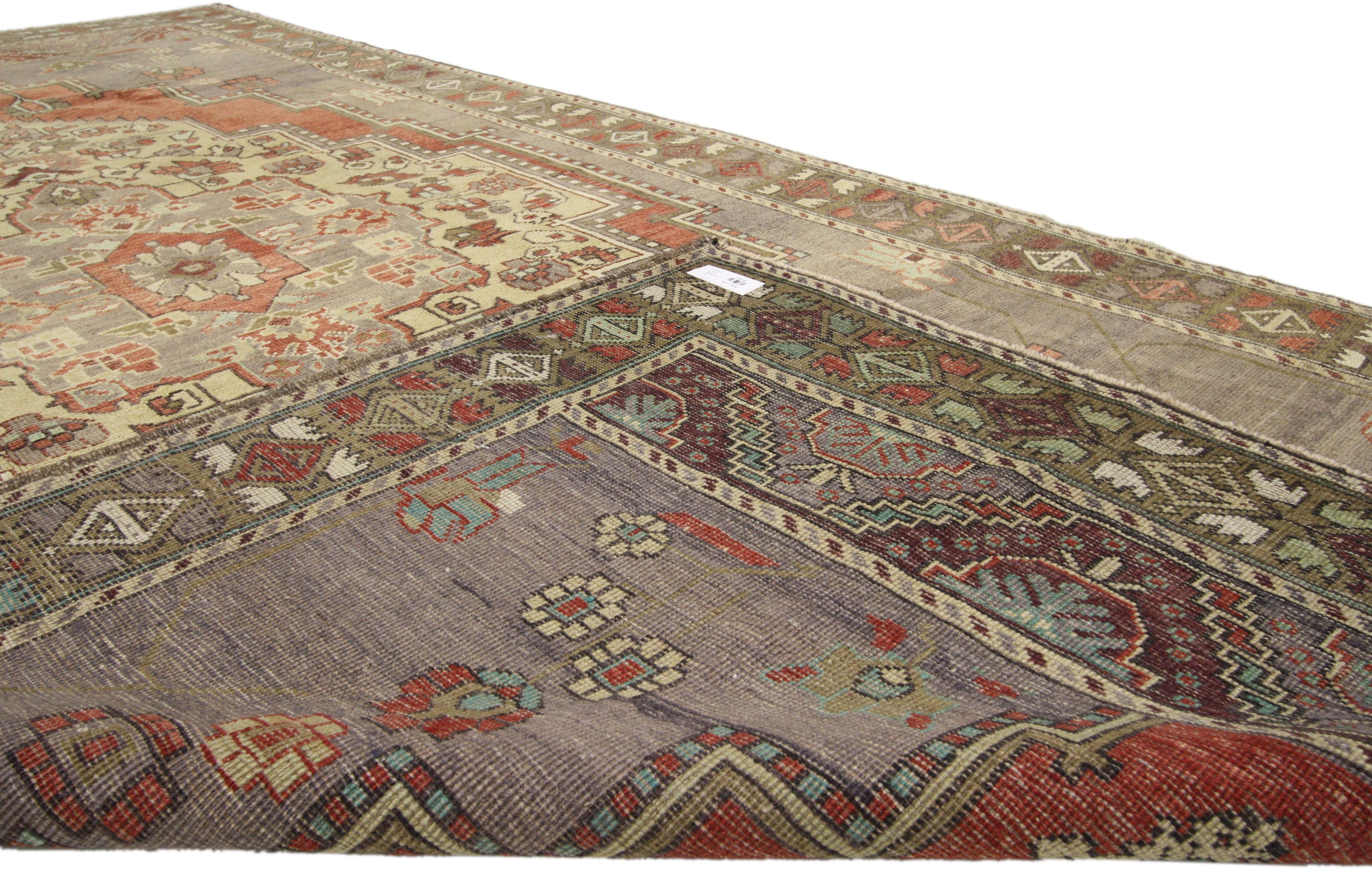 Vintage Turkish Oushak Rug with Traditional Style, Wide Hallway Runner In Good Condition For Sale In Dallas, TX