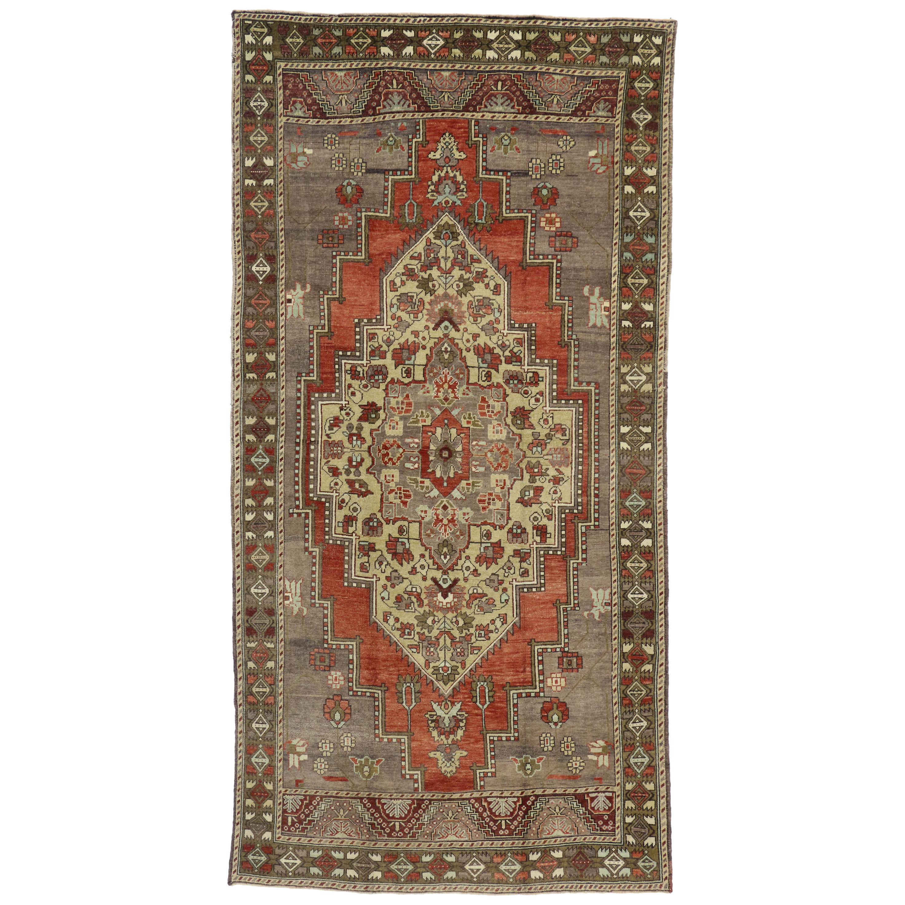 Vintage Turkish Oushak Rug with Traditional Style, Wide Hallway Runner