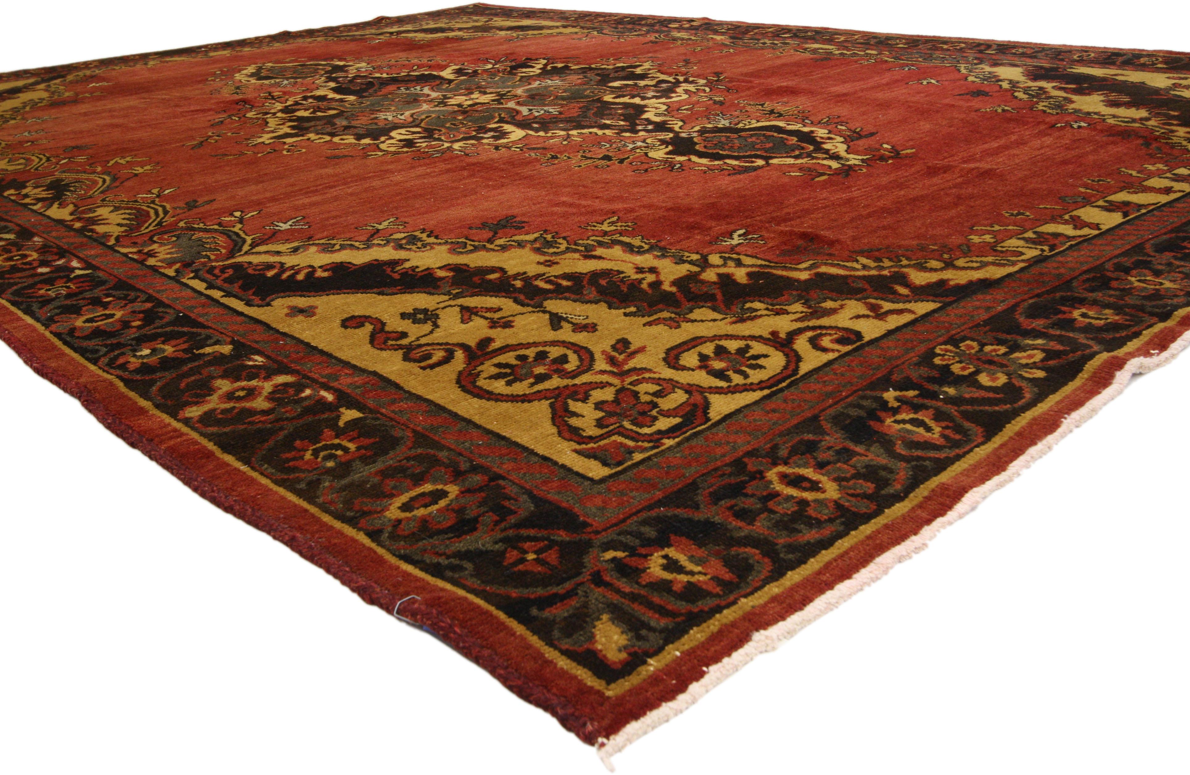 Hand-Knotted Vintage Turkish Oushak Rug with Traditional Victorian Style  For Sale