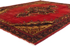 The Crimson Sovereign: A Vintage Turkish Oushak Masterpiece of Ottoman Splendor