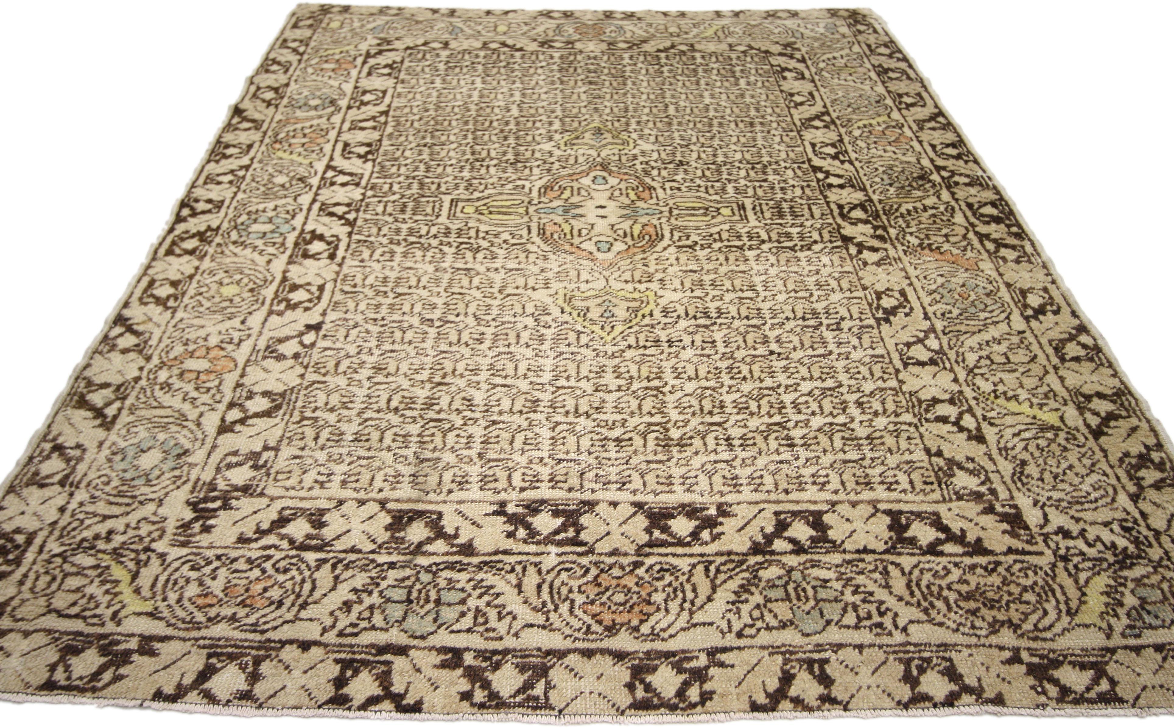 Hand-Knotted Vintage Turkish Oushak Rug with Transitional William and Mary Style For Sale