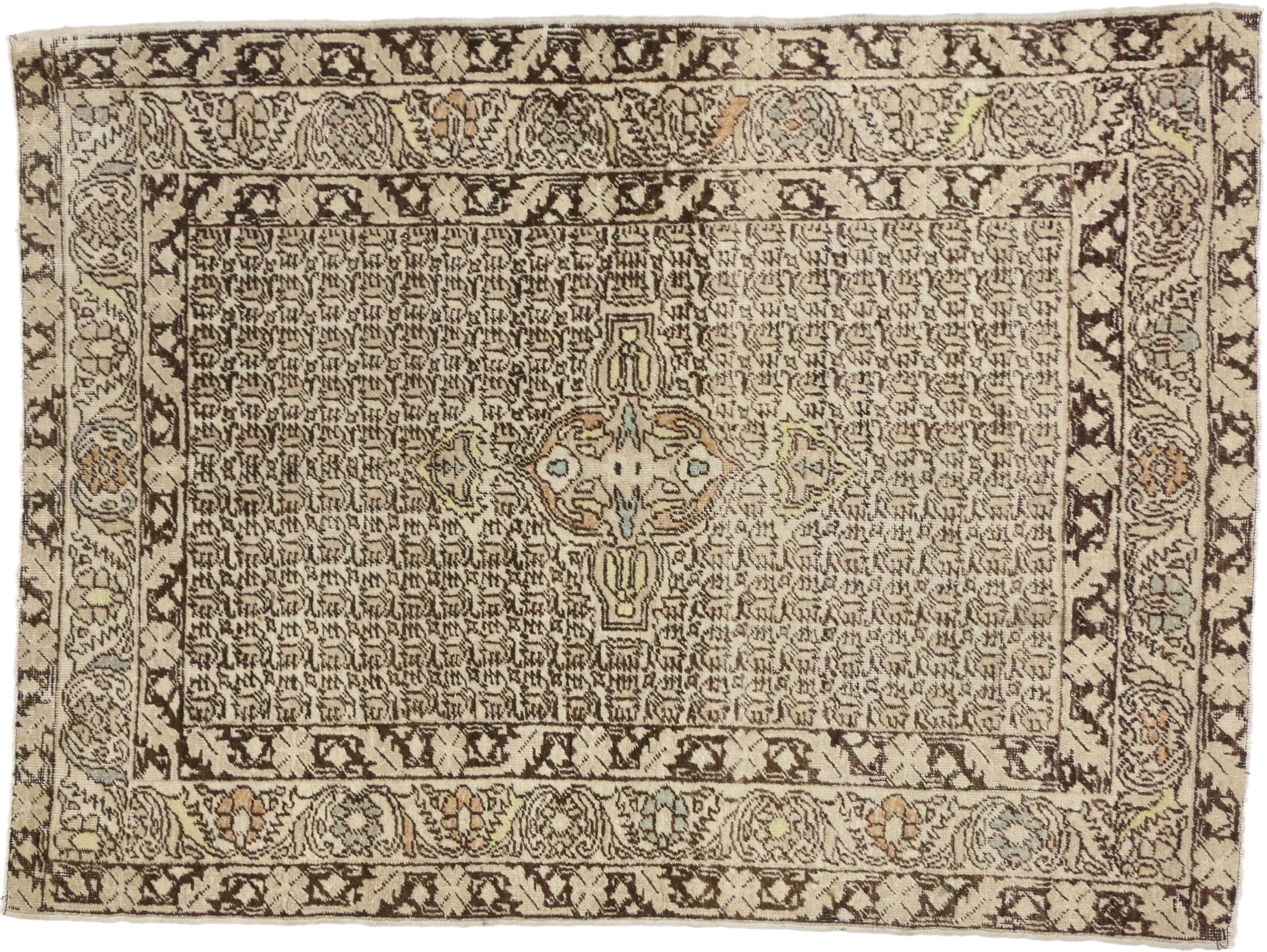 Wool Vintage Turkish Oushak Rug with Transitional William and Mary Style For Sale