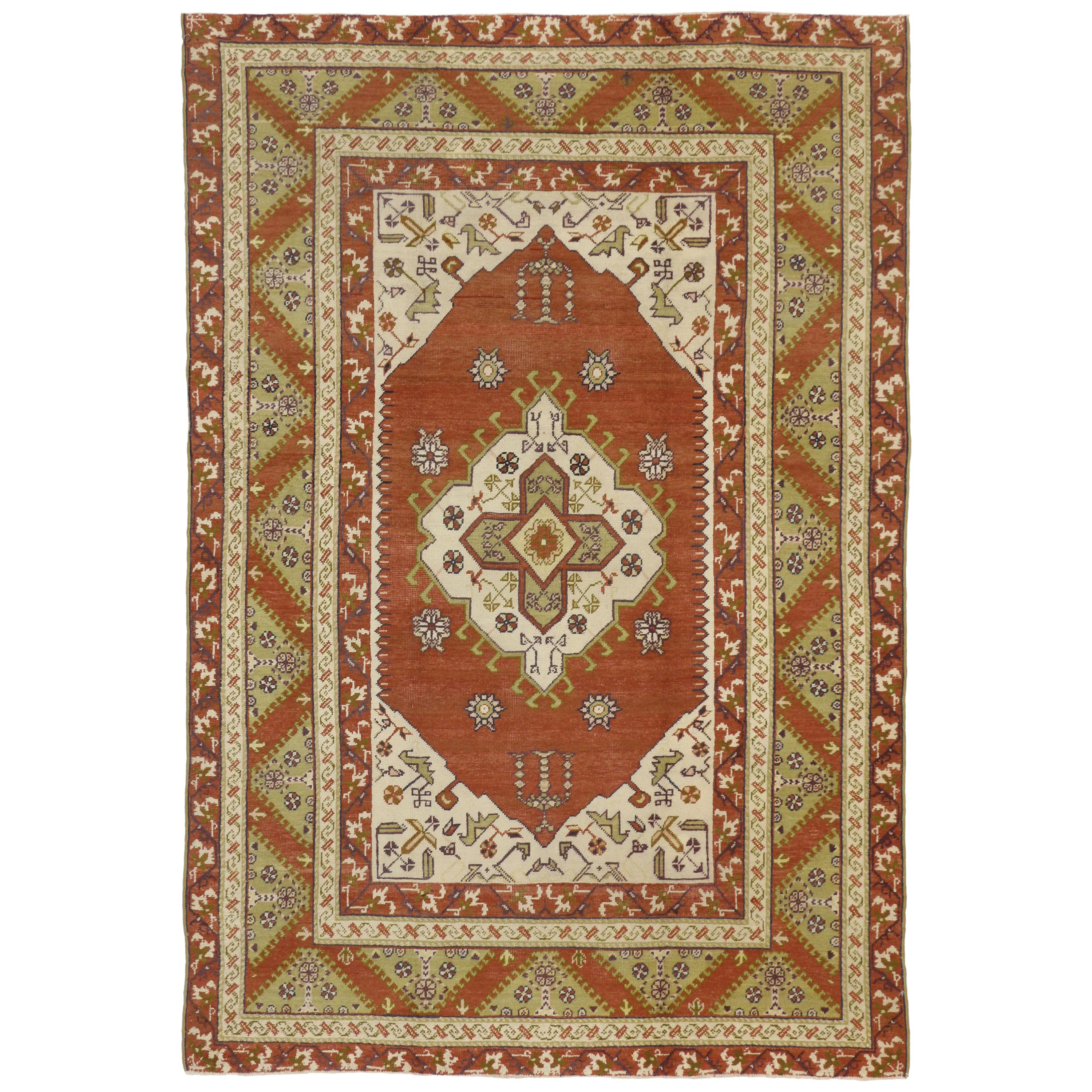 Vintage Turkish Oushak Rug with Tribal Artisan Style