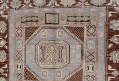 Vintage Turkish Oushak Rug with Tribal Geometric Medallions in Light Lavender