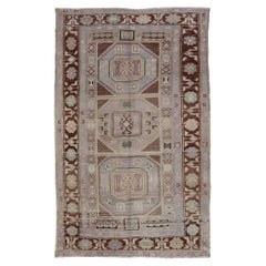 Vintage Turkish Oushak Rug with Tribal Geometric Medallions in Light Lavender