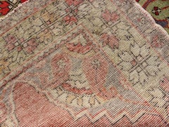 Vintage Turkish Oushak Rug in Red, Blue, and Green with Decorative Medallion