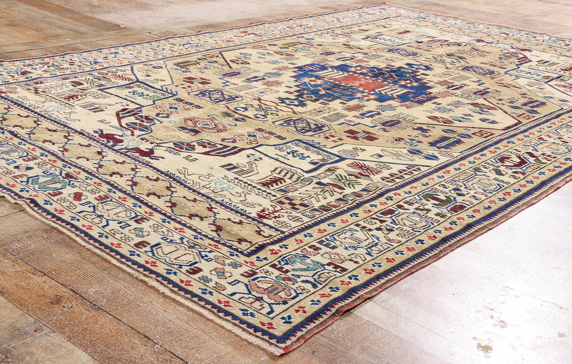 Türkischer Oushak-Teppich im Stammesstil, Vintage (Handgeknüpft) im Angebot