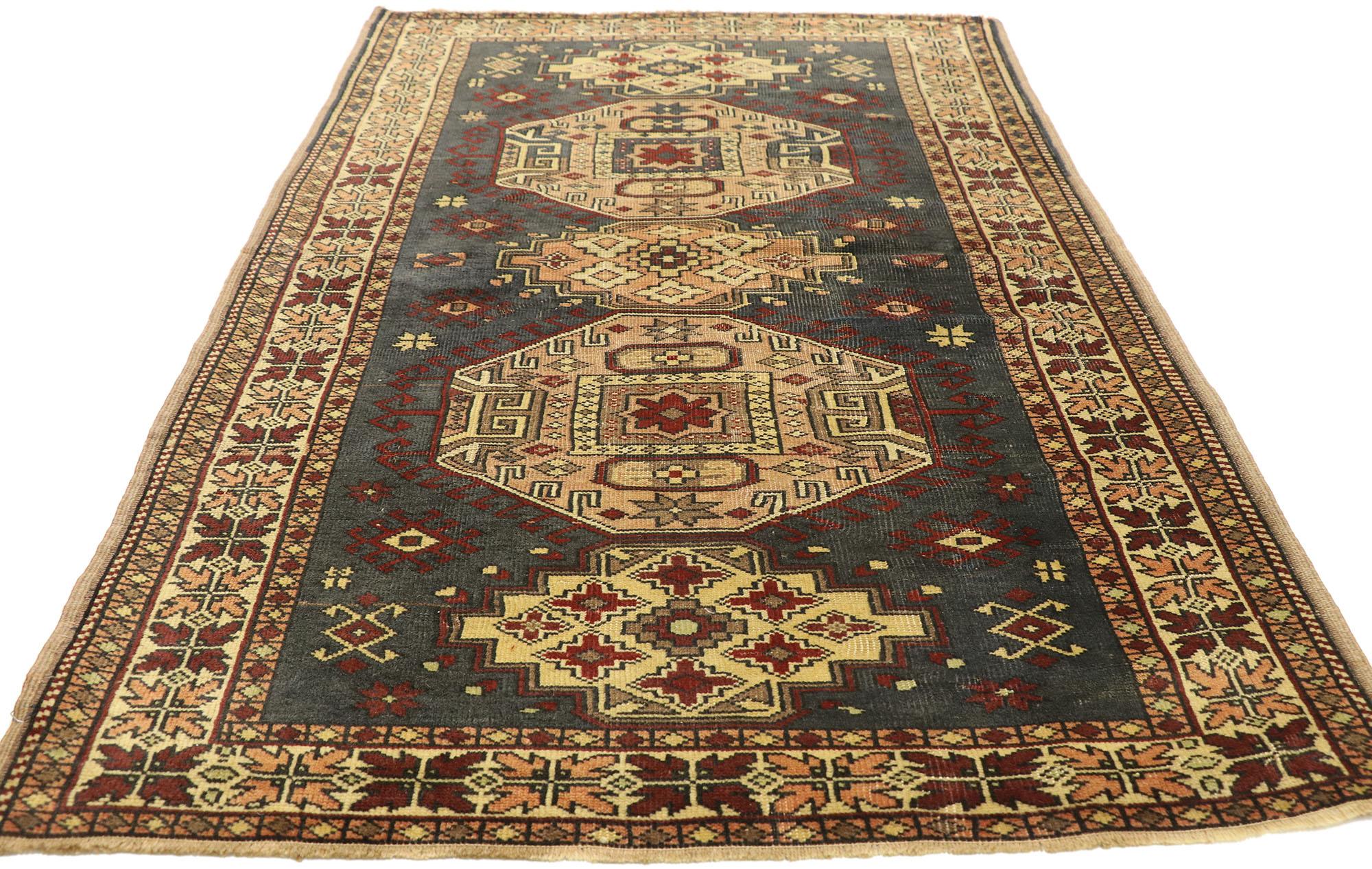 Hand-Knotted Vintage Turkish Oushak Rug with Tribal Style For Sale
