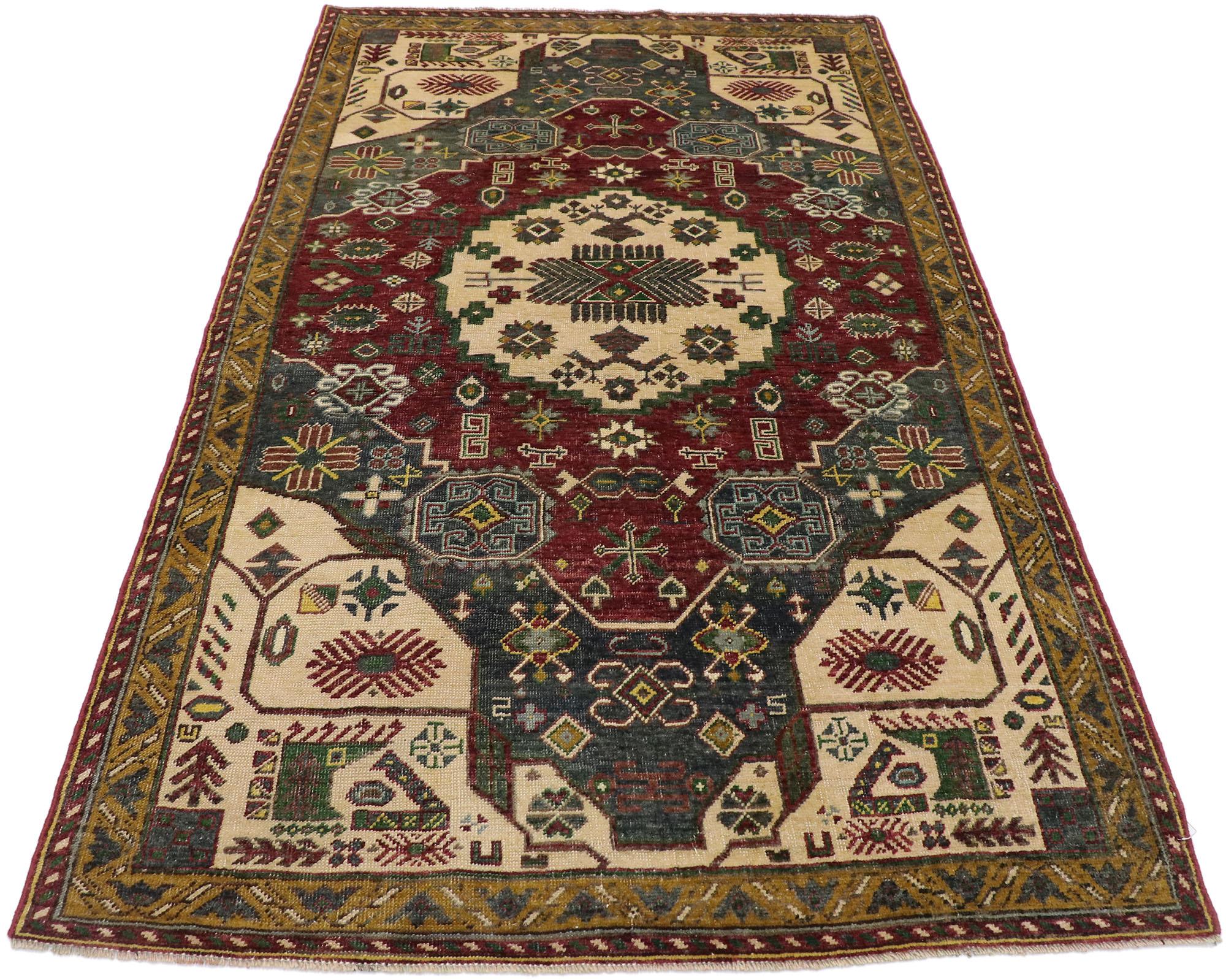 Vintage Turkish Oushak Rug with Tribal Style In Good Condition For Sale In Dallas, TX