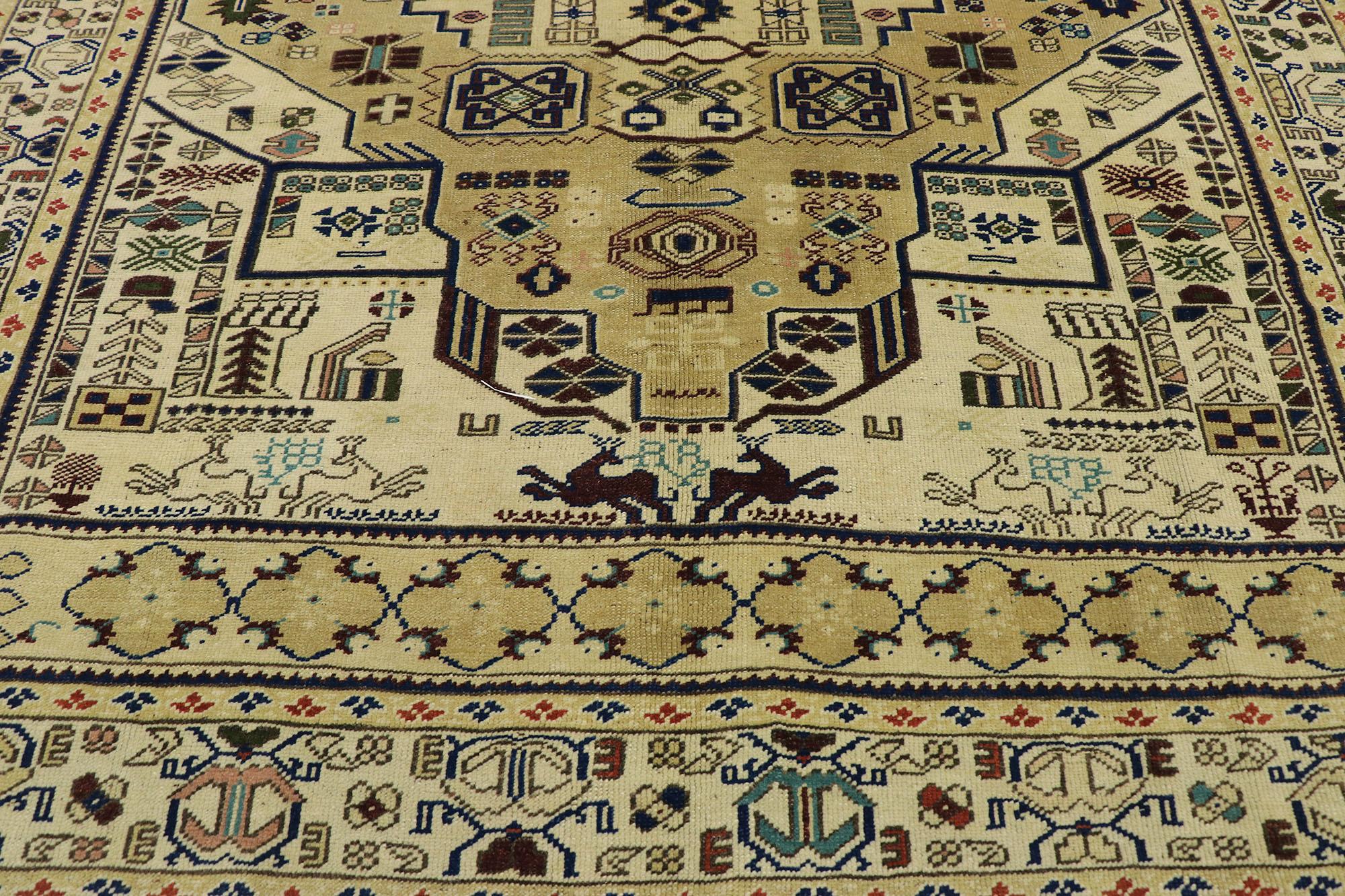 20th Century Vintage Turkish Oushak Rug with Tribal Style For Sale