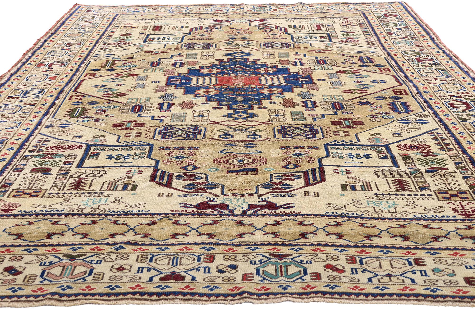 Türkischer Oushak-Teppich im Stammesstil, Vintage (20. Jahrhundert) im Angebot