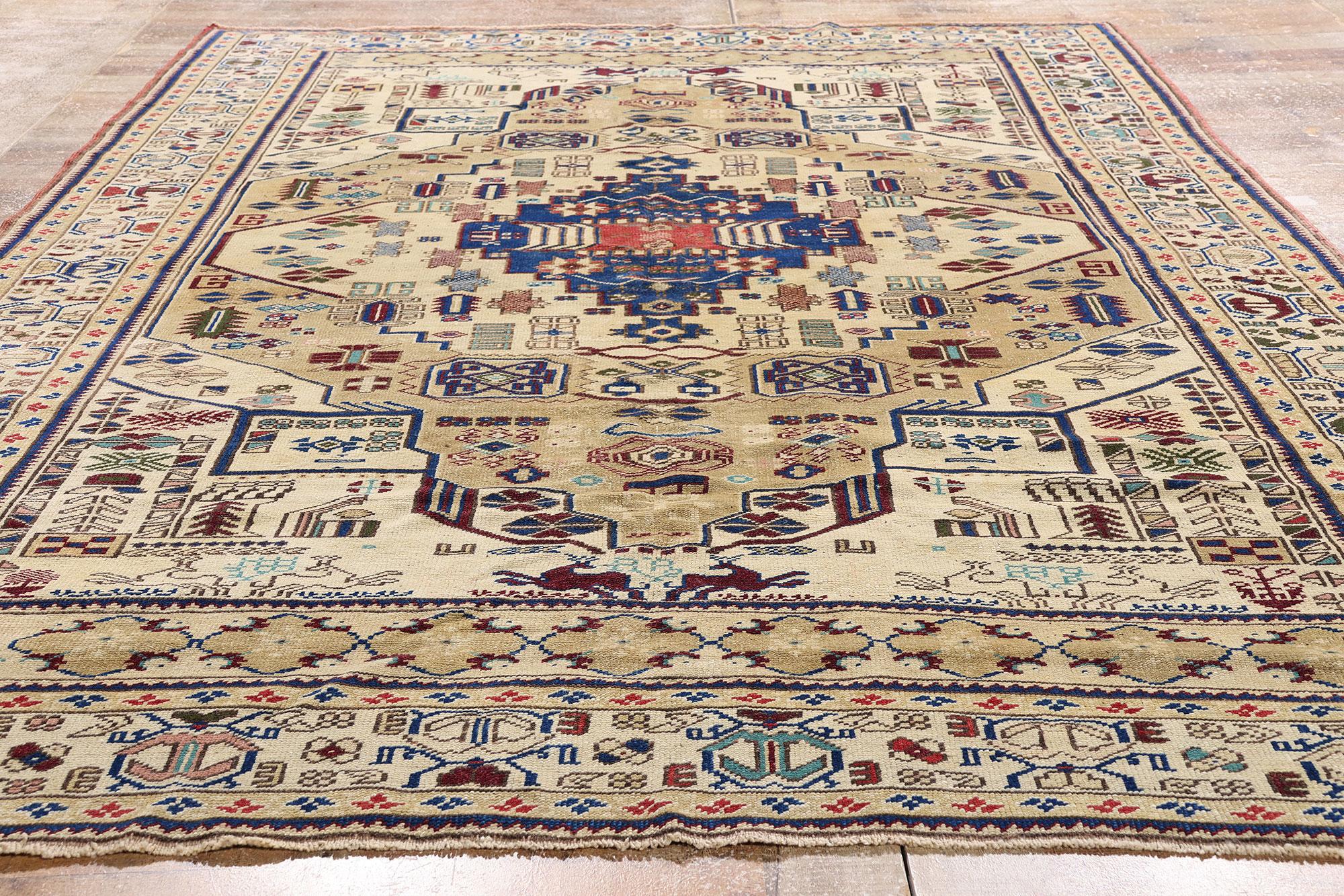 Türkischer Oushak-Teppich im Stammesstil, Vintage (Wolle) im Angebot