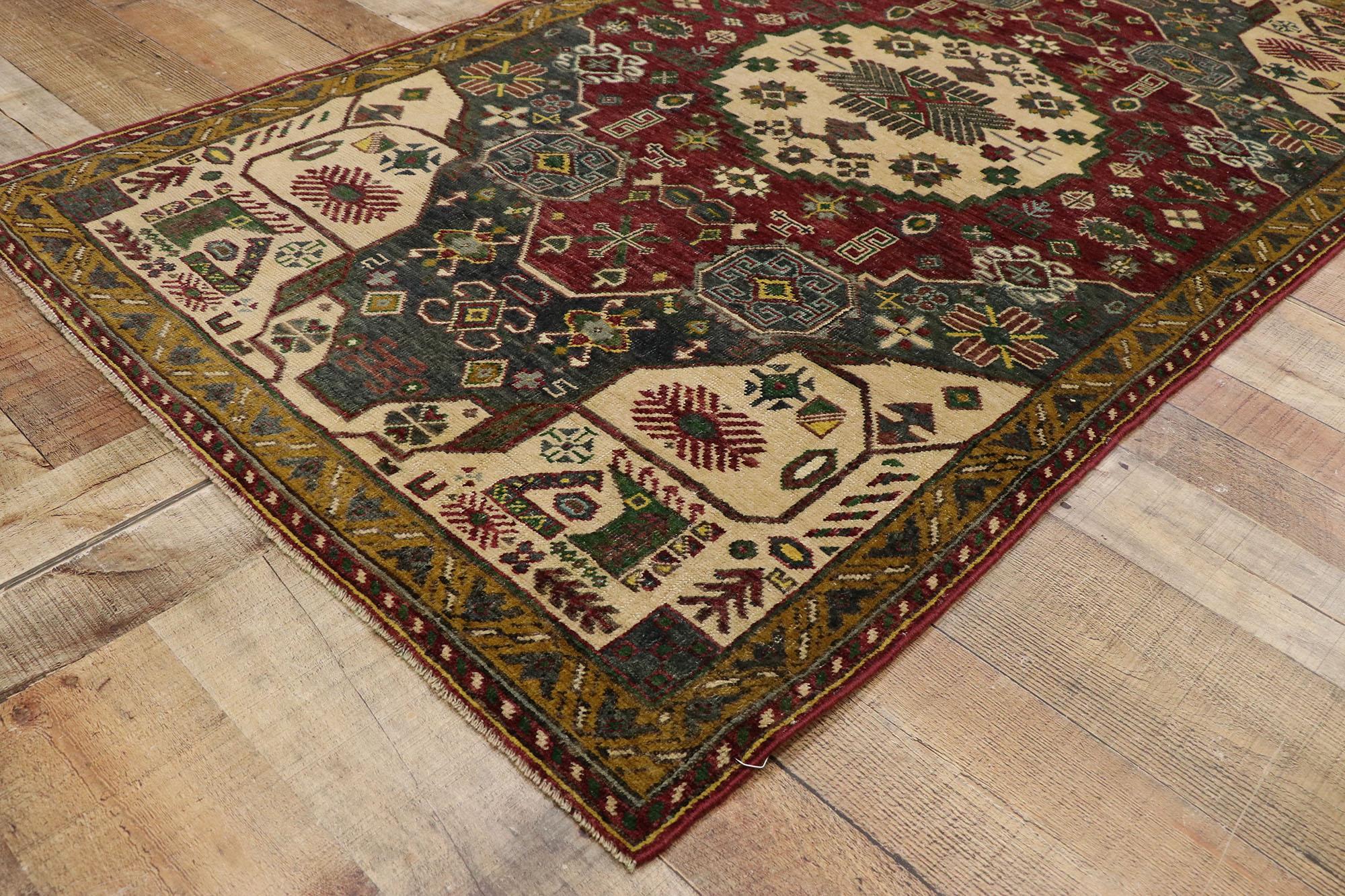 Vintage Turkish Oushak Rug with Tribal Style For Sale 1
