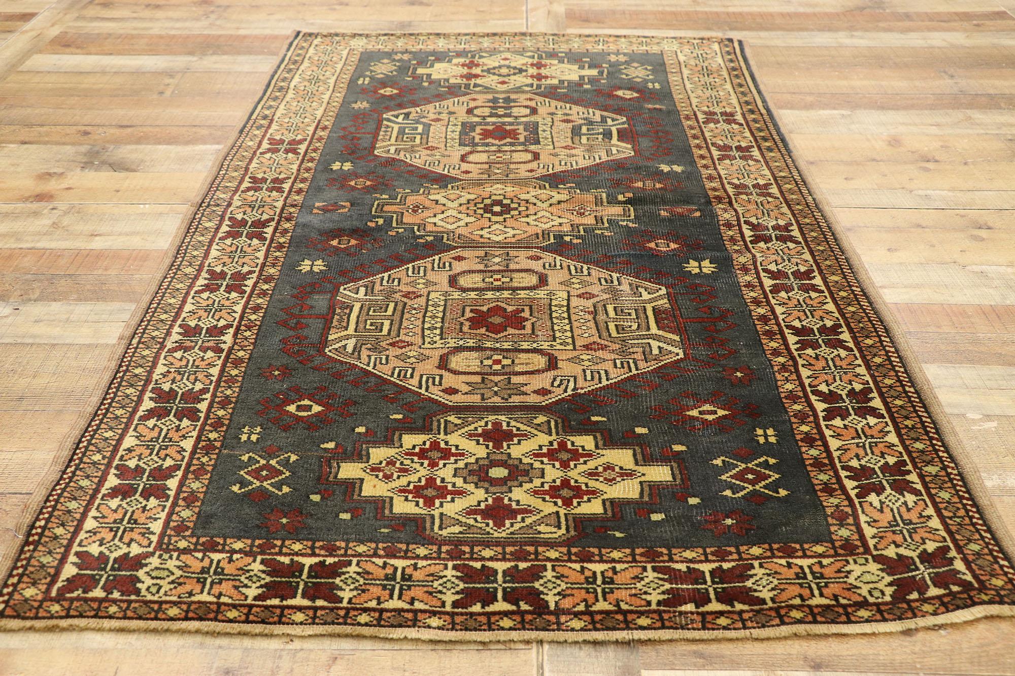 Vintage Turkish Oushak Rug with Tribal Style For Sale 1